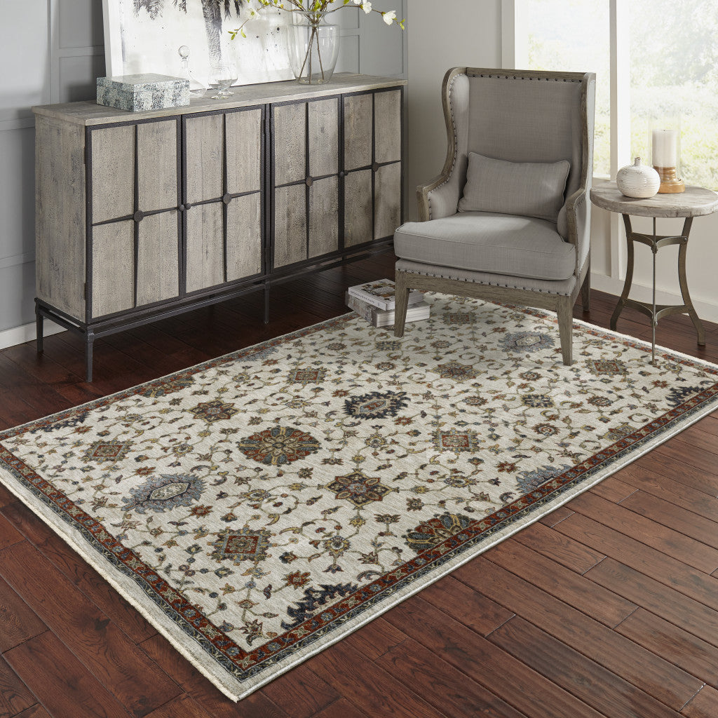 Exquisite Stain-Resistant Oriental-Style Runner Rug with Fringe in Beige, Rust, Blue, Gold and Grey Shades