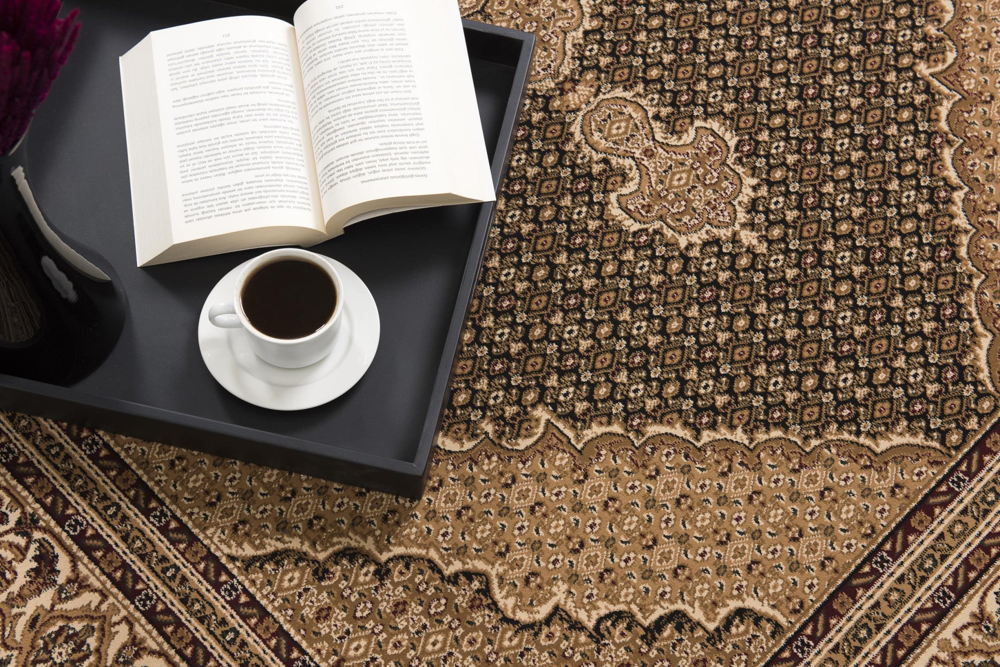 Stylish Power Loom Runner Rug with Elegant Beige and Black Medallion Design for Sophisticated and Refined Spaces