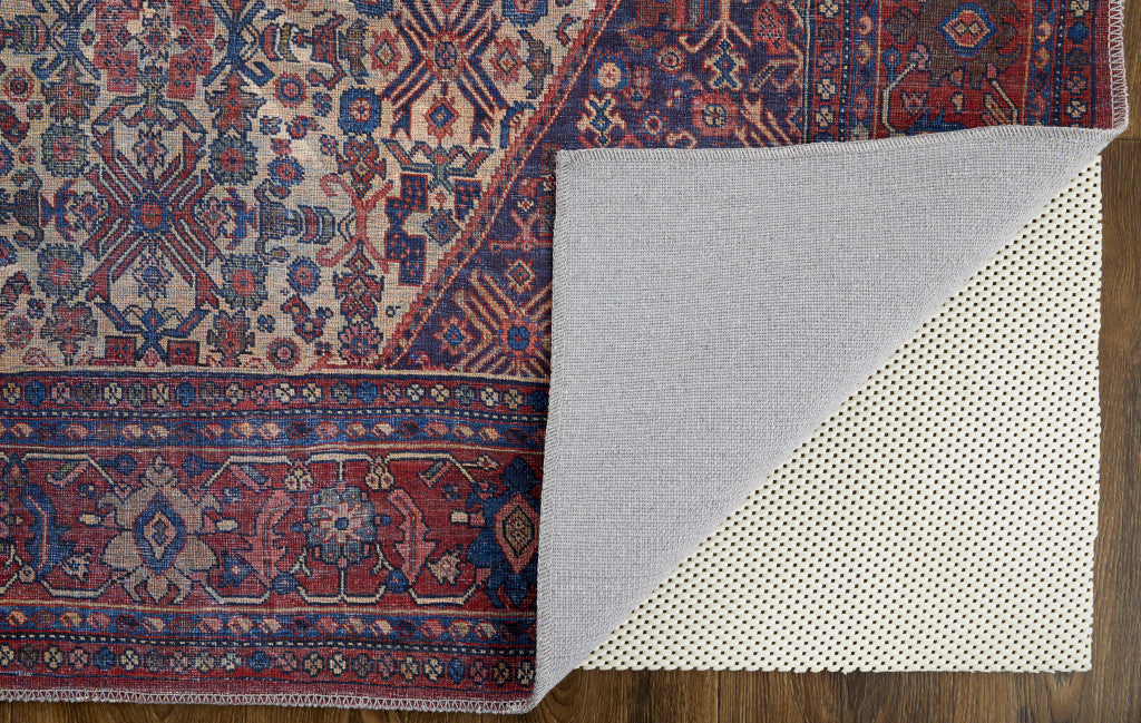 Exquisite Floral Design Power Loom Area Rug in Elegant Red, Tan, and Blue Tones for Chic Living Spaces