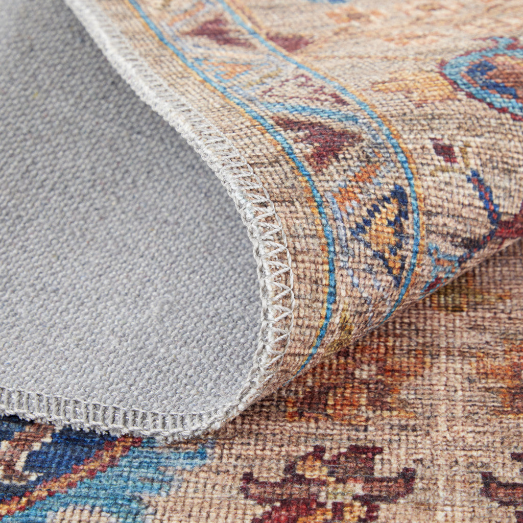Exquisite Floral Power Loom Area Rug - Stunning Tan, Pink & Blue Design for Adding Warmth and Elegance to Your Living Space