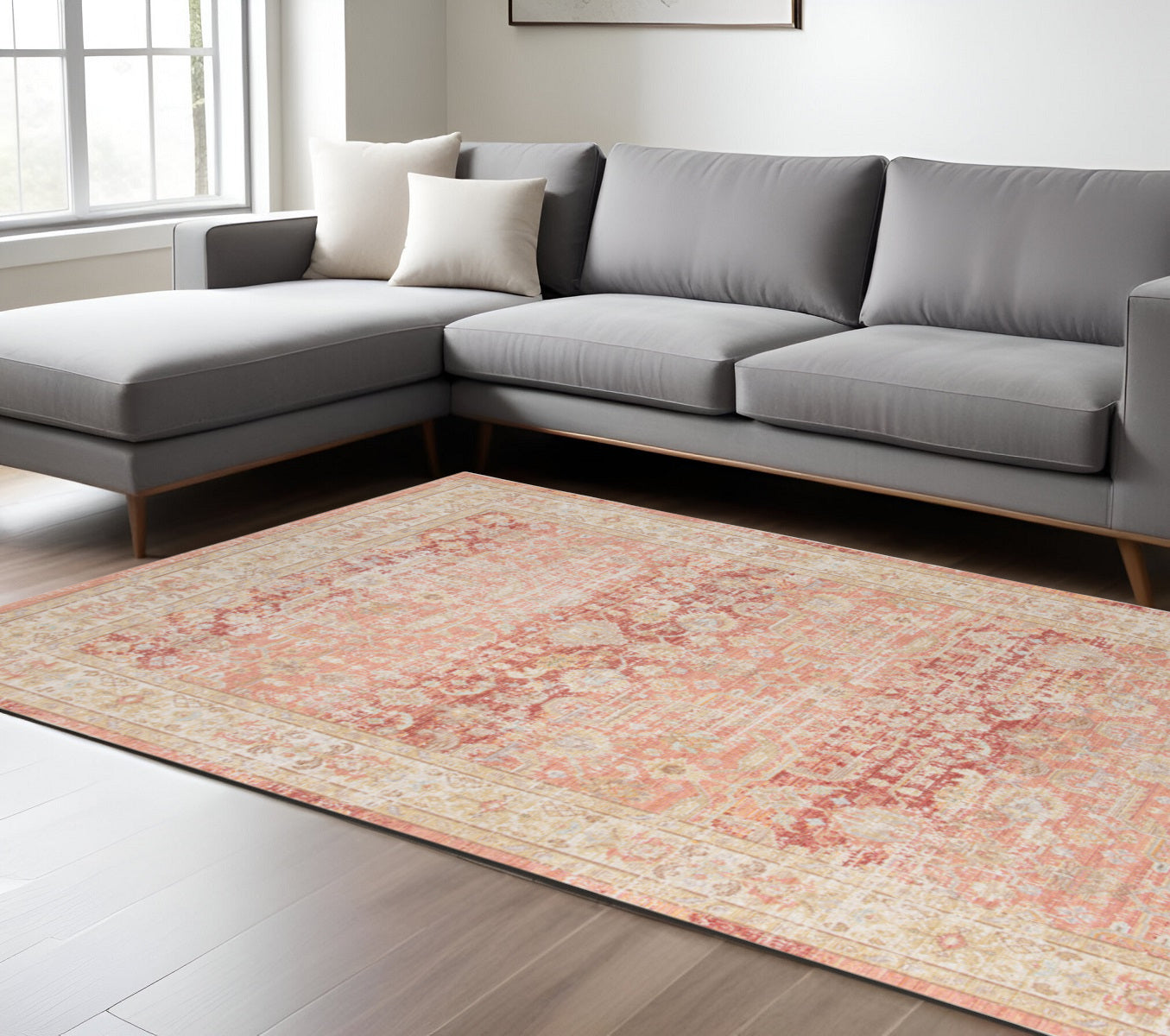 Elegant Floral Power Loom Area Rug with Stunning Lavender and Orange Design for Chic Living Spaces