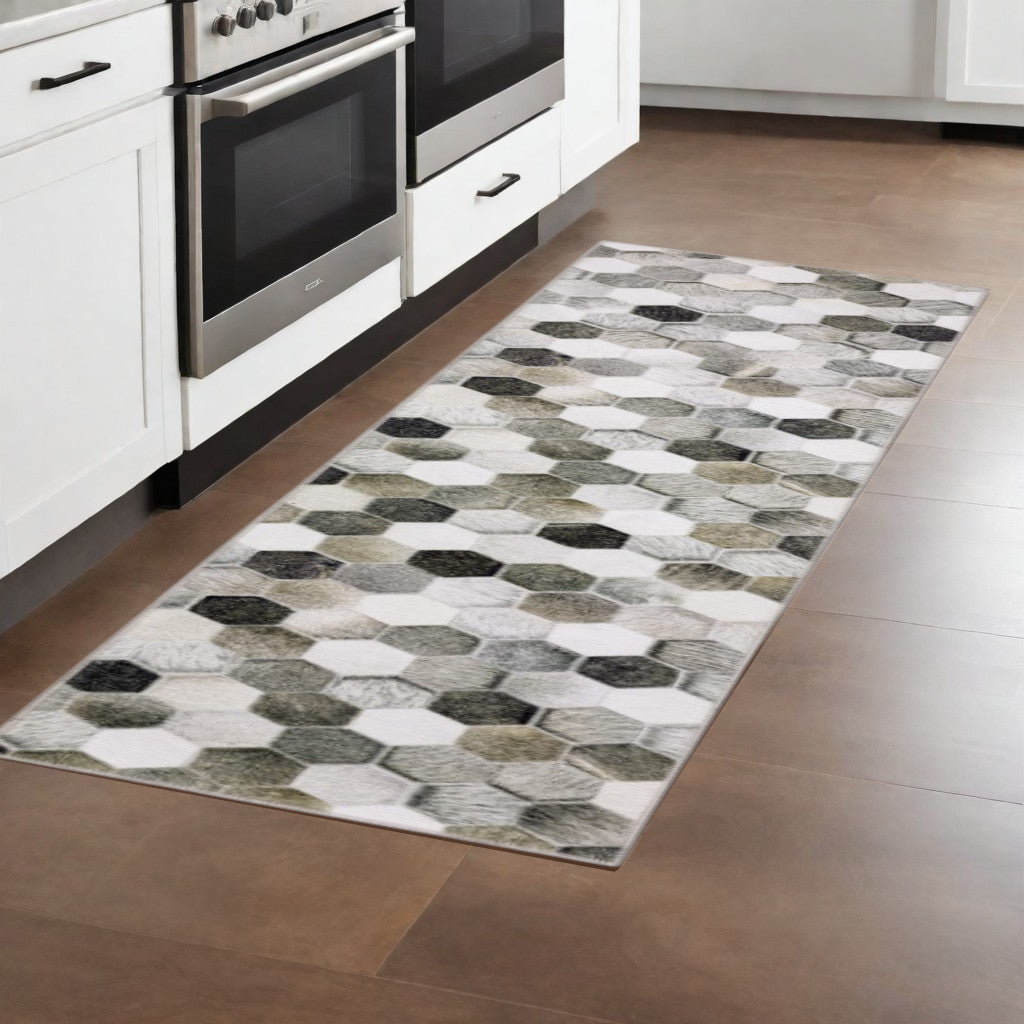 Stylish and Stain-Resistant Geometric Gray, Ivory, Charcoal, Brown, and Tan Indoor Area Rug Runner - Ideal for Spaces with Kids and Pets