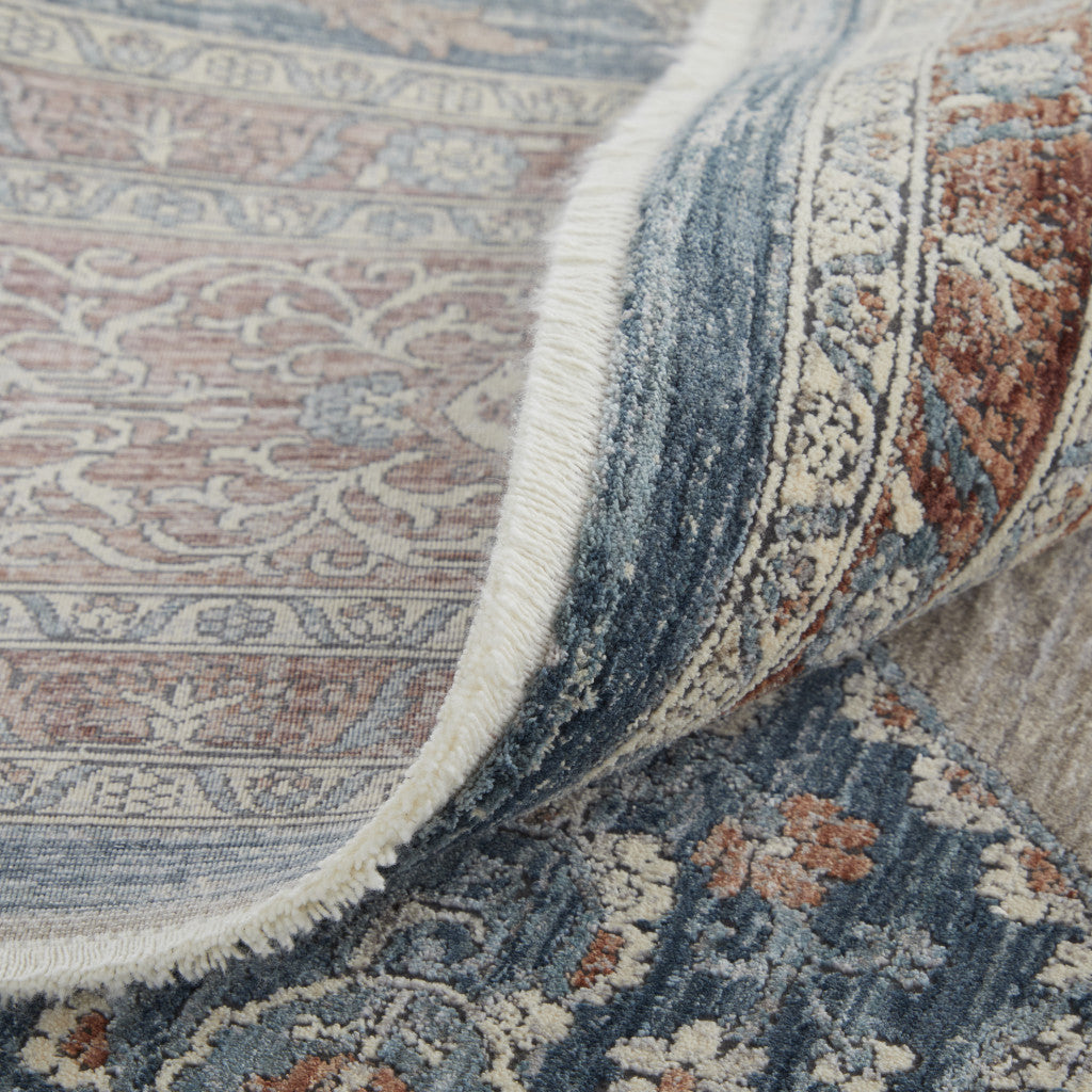 Stain-Resistant Blue and Gray Floral Area Rug for Kids and Pets, Ideal for Home Decor