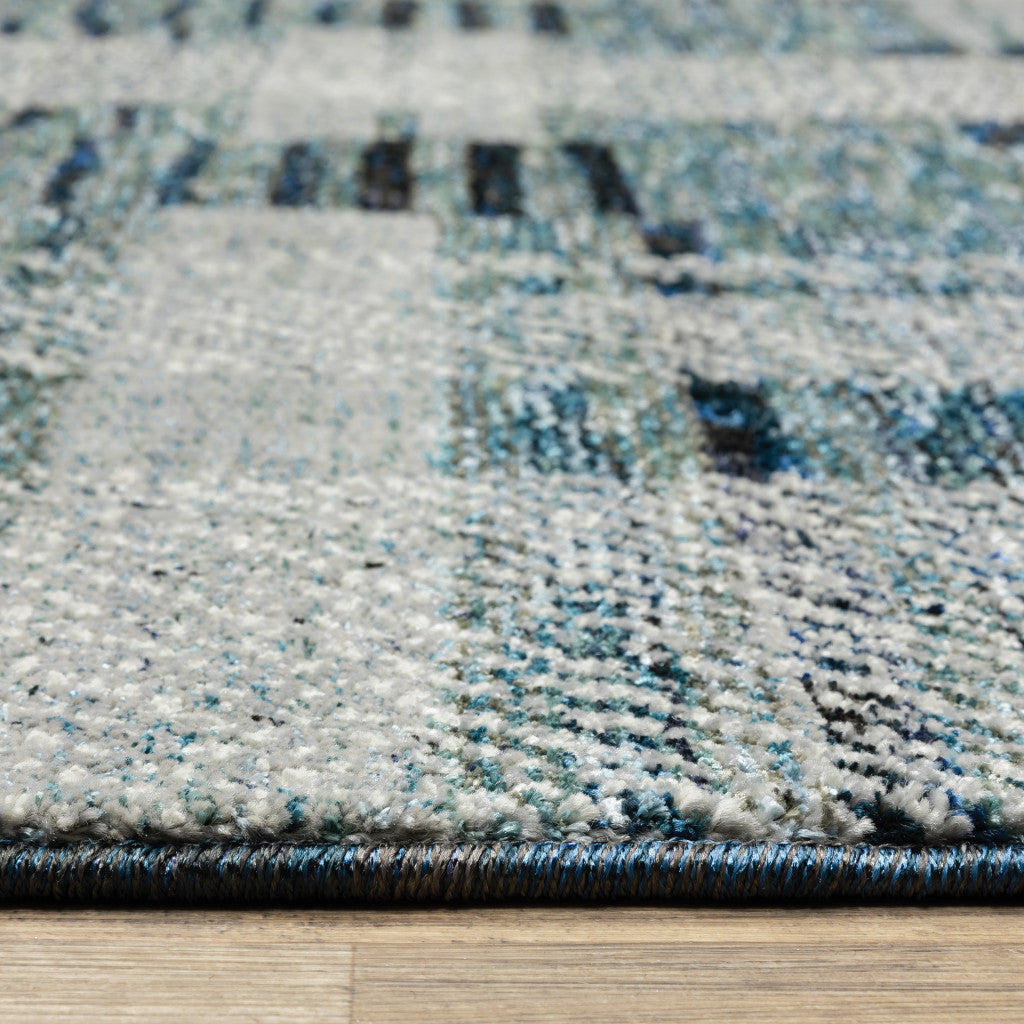 Stain-Resistant Blue Geometric Power Loom Area Rug - Ideal for Family Homes