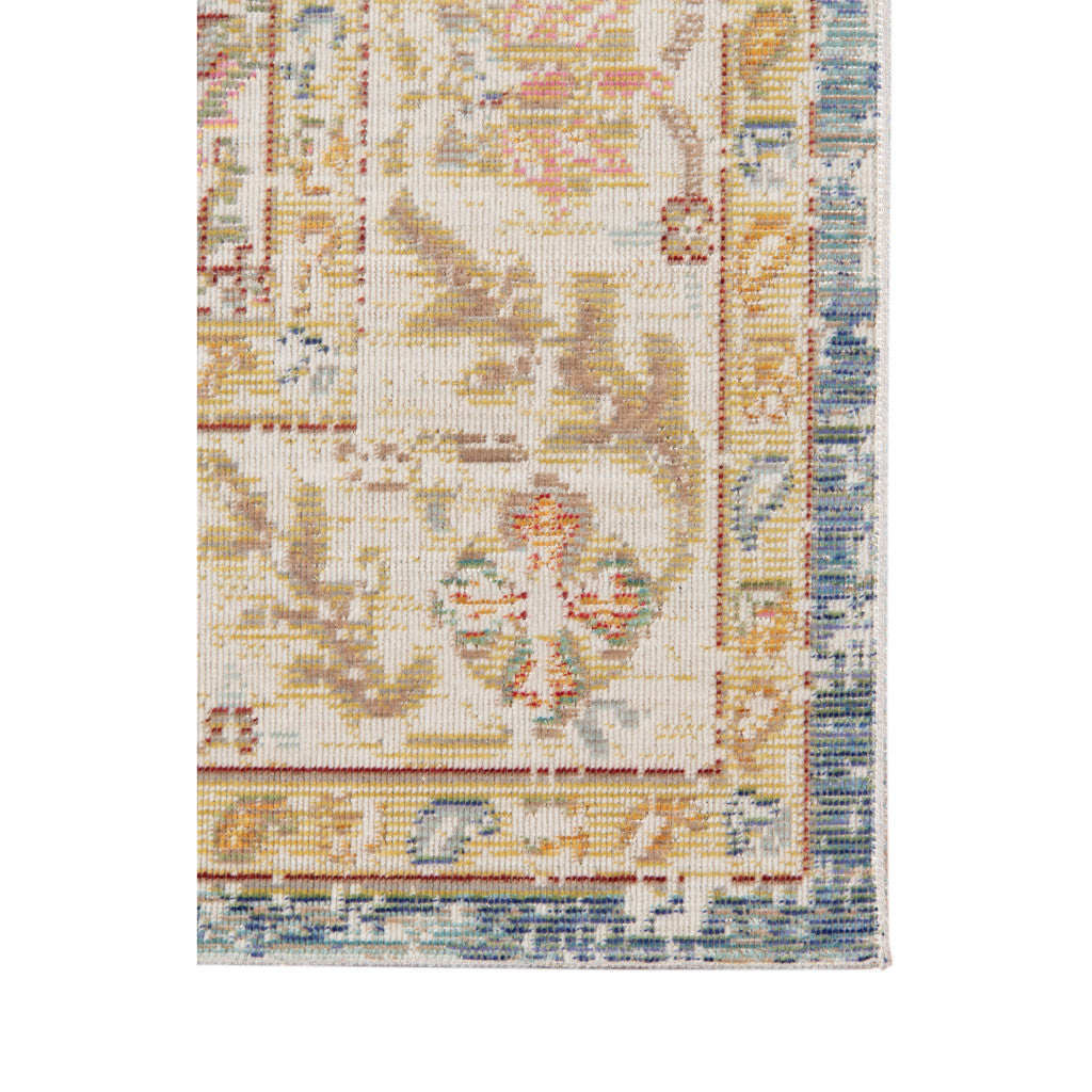 Stylish Blue, Gold, and Orange Floral Power Loom Area Rug for Warm & Inviting Spaces