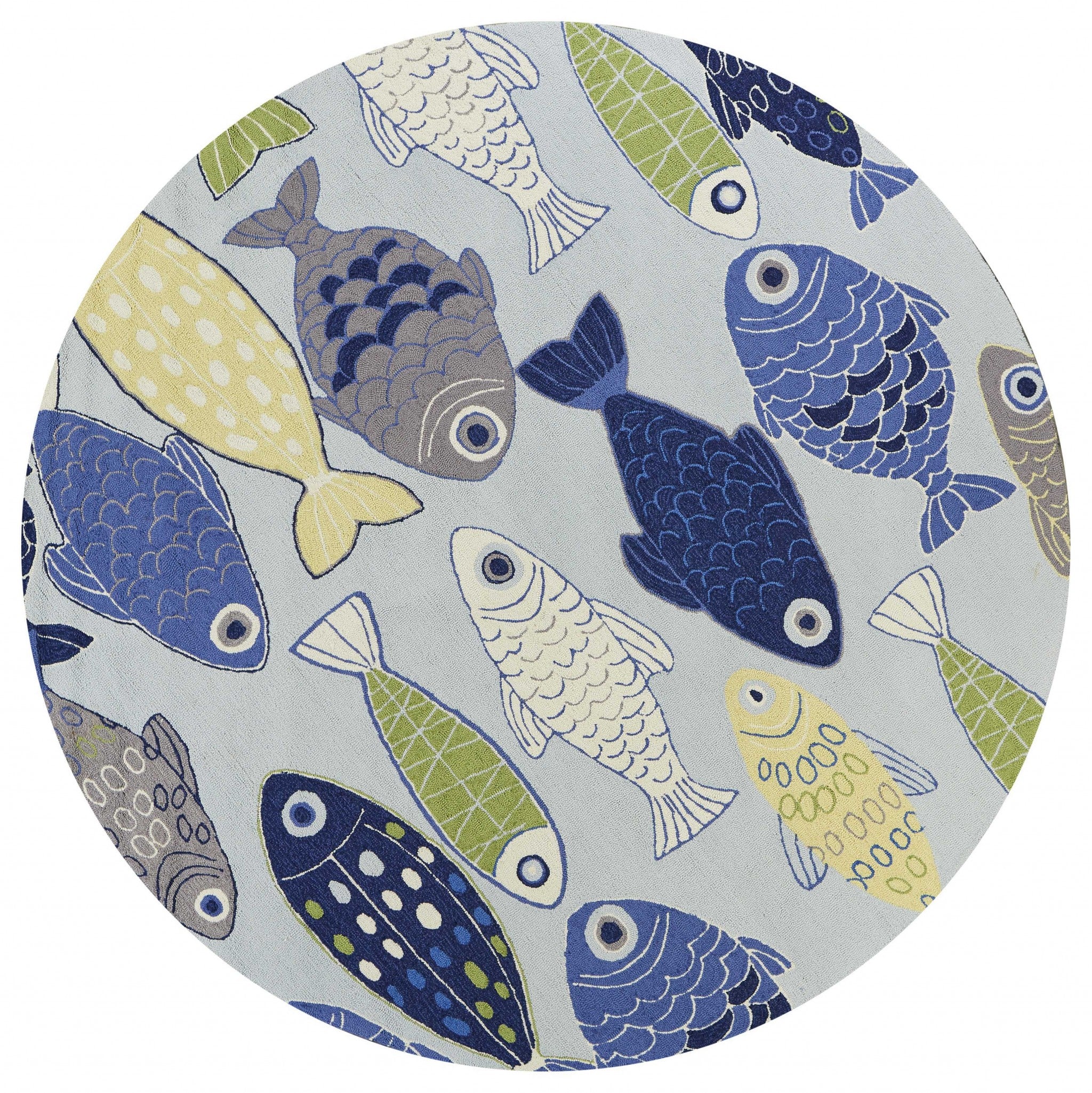 Stunning Hand-Hooked Light Blue Fish Sea Area Rug for Modern Home Decor
