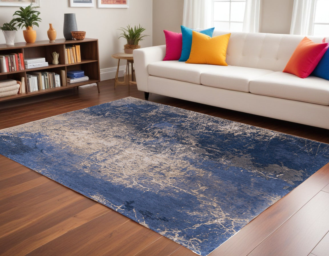 Stylish and Functional 9-Foot by 13-Foot Blue and Gray Abstract Non-Slip Area Rug for Elegant Home Decor