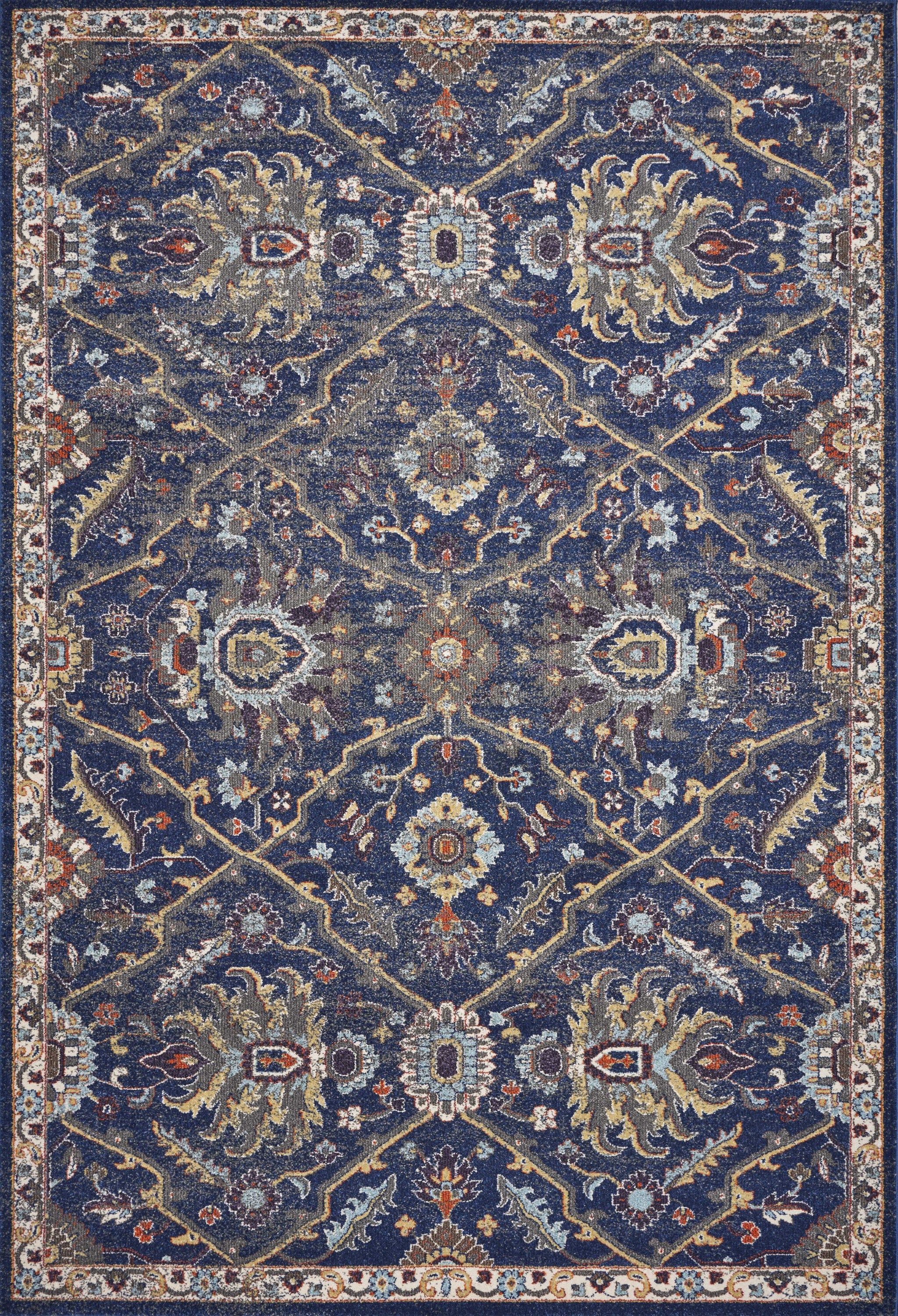 Exquisite Traditional Machine-Woven Navy, Gold, and Ivory Area Rug for Stunning Home Decor