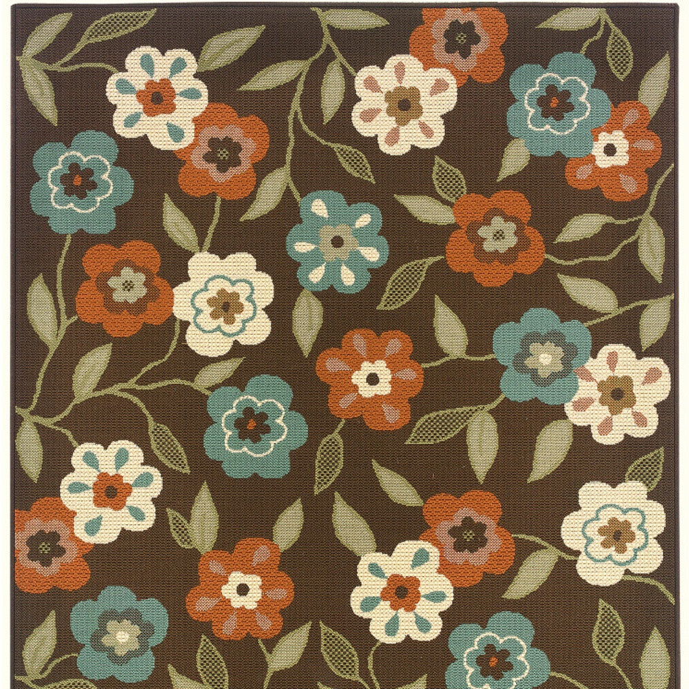 Stylish Brown and Ivory Floral Stain-Resistant Rug for Indoor & Outdoor Use