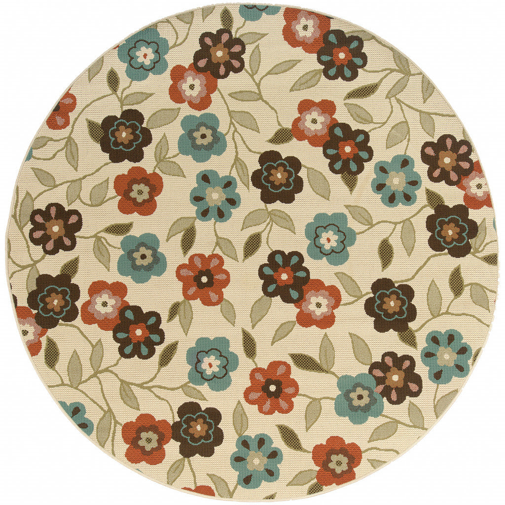 Stylish Brown and Ivory Floral Stain-Resistant Rug for Indoor & Outdoor Use