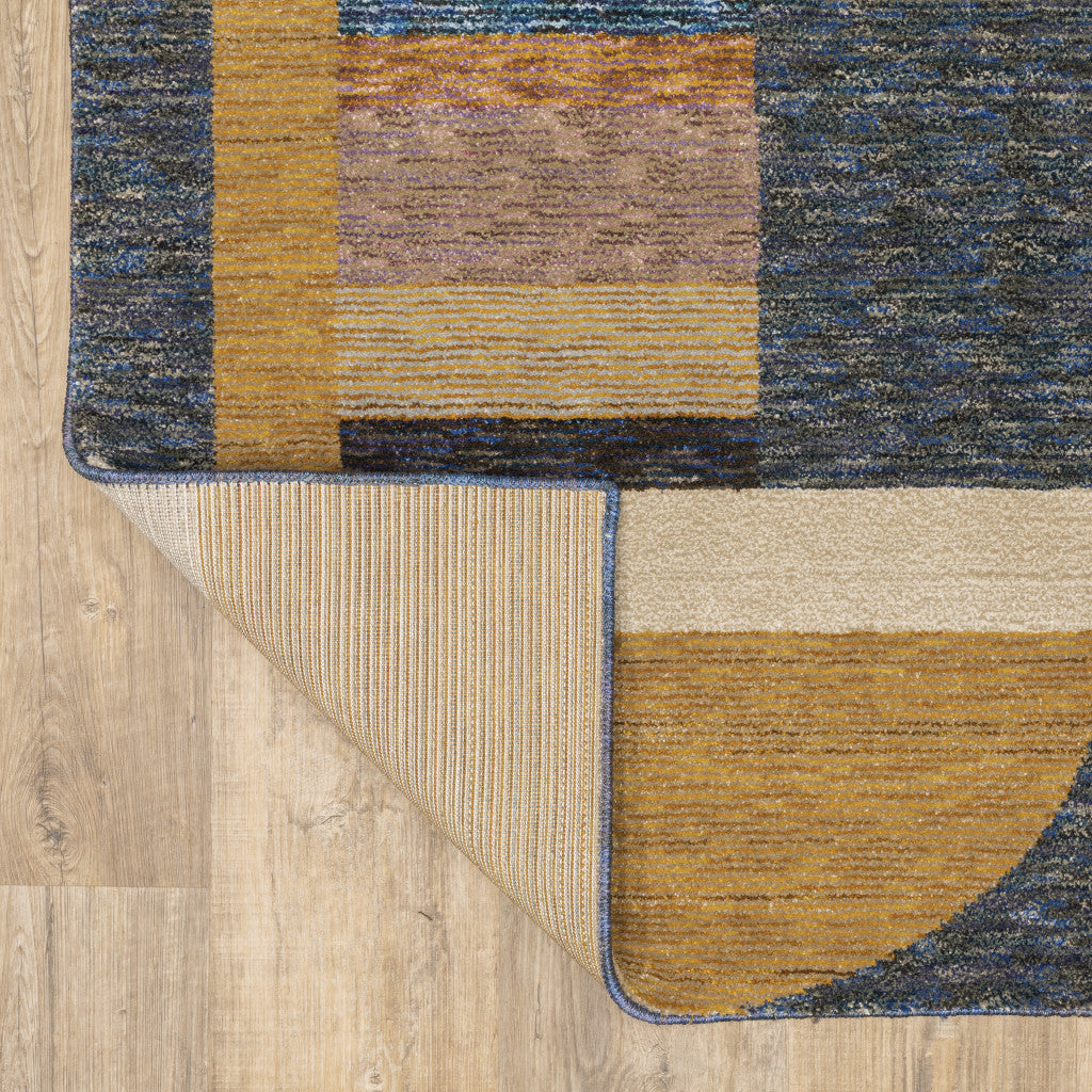 Stylish and Functional Geometric Power Loom Area Rug in Blue and Beige for Family Spaces with Stain Resistance
