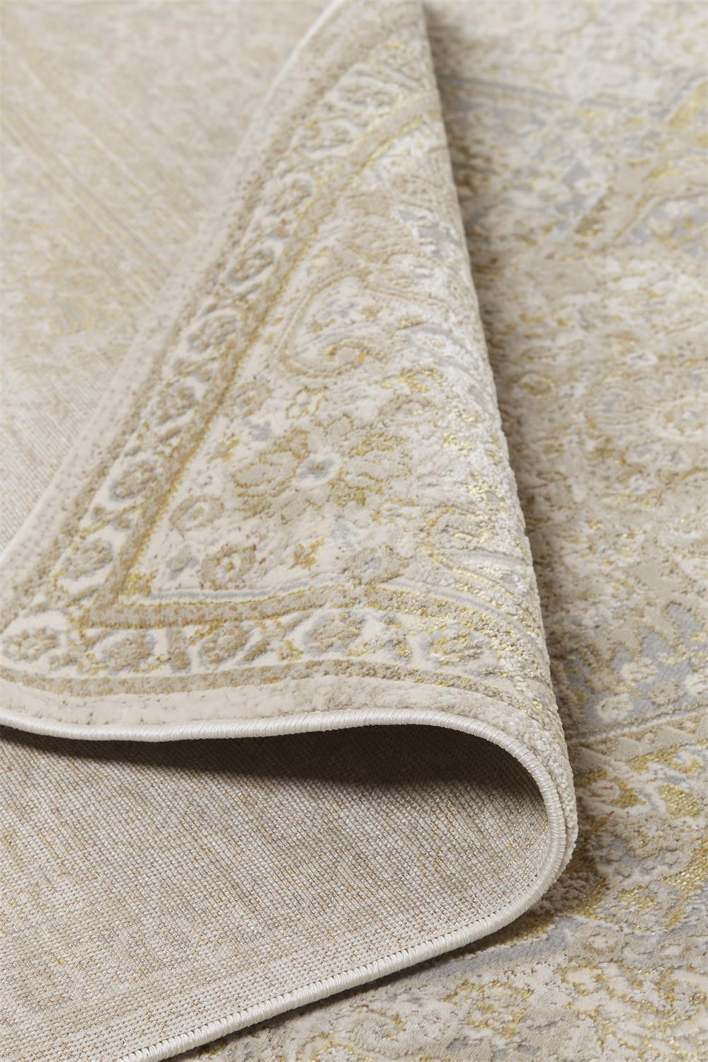 Exquisite Gold and Ivory Floral Non-Slip Area Rug - An Ideal Decorative Accent for Every Room