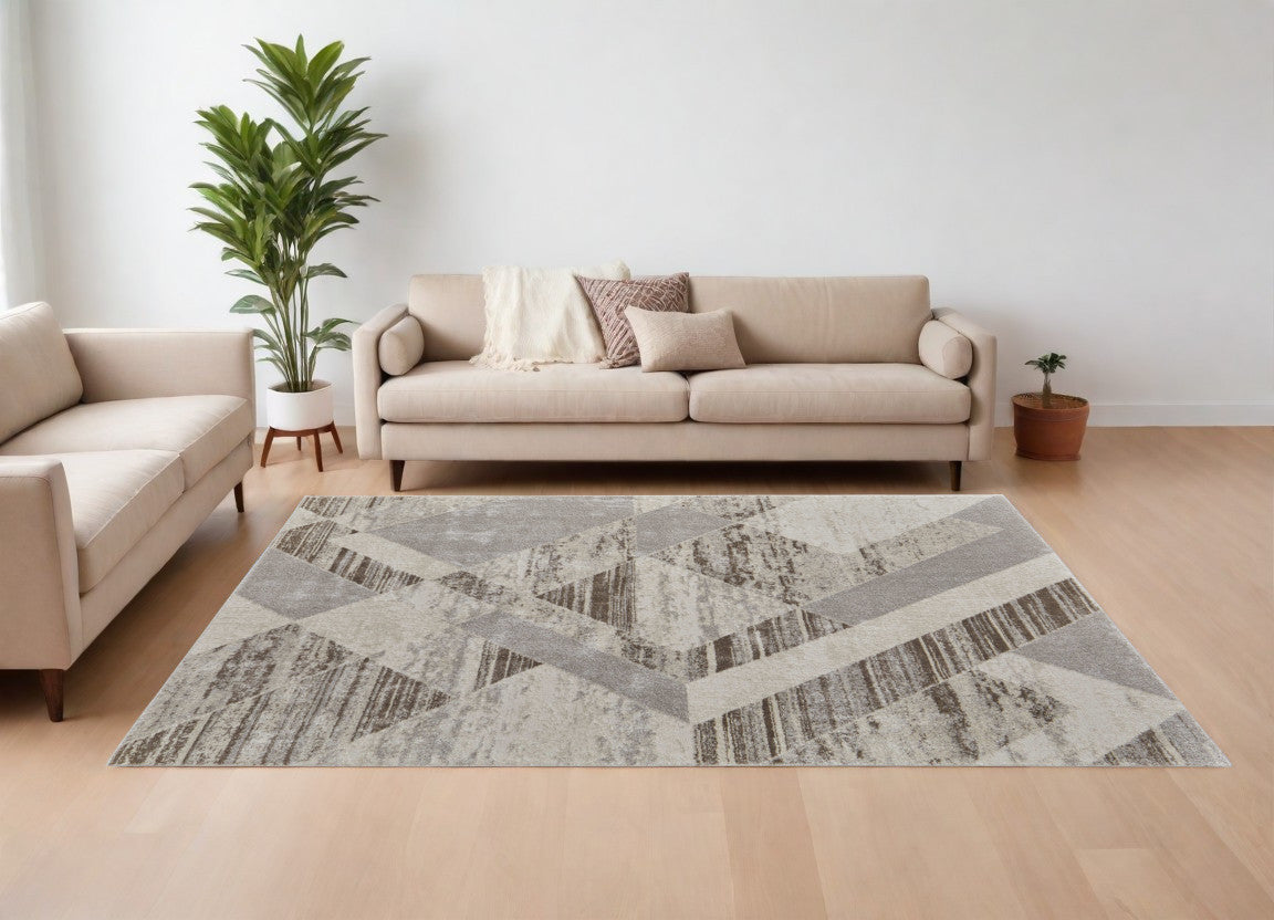 Stylish Stain-Resistant Geometric Power Loom Area Rug in Ivory and Brown for Homes