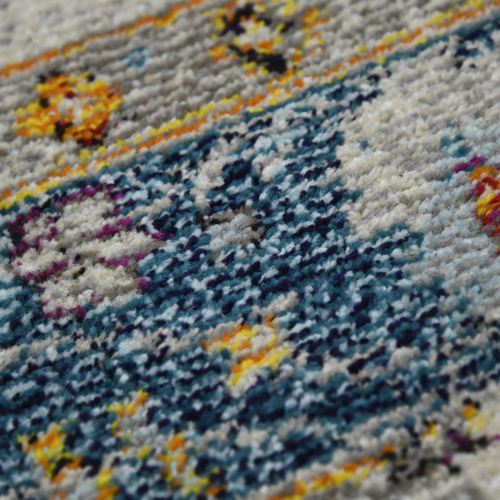 Stain-Resistant Blue & Orange Floral Power Loom Runner Rug for Stylish Rooms