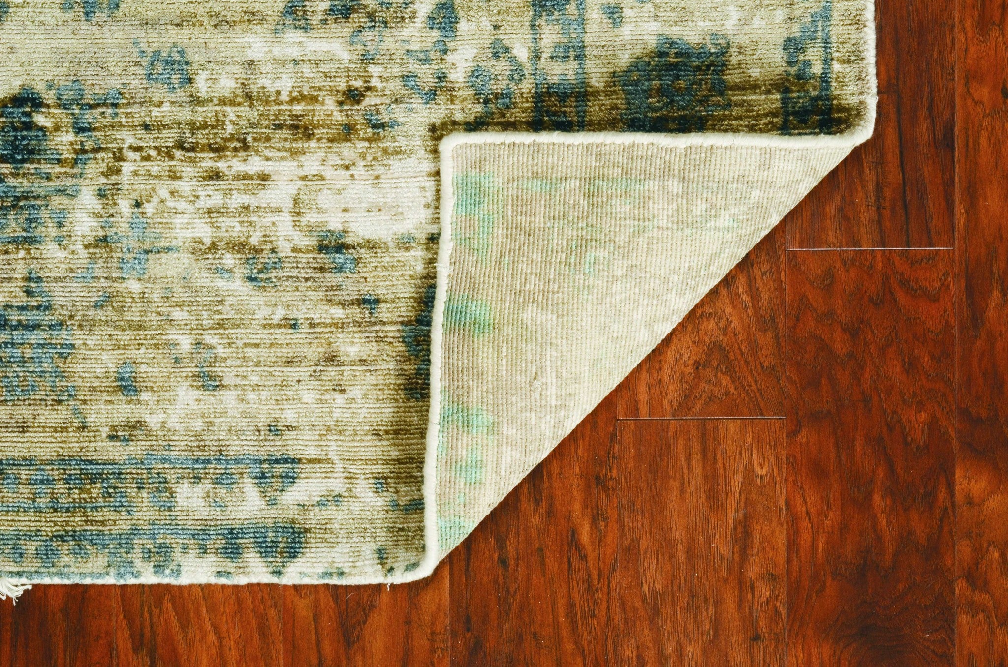 Exquisite Hand-Loomed Viscose Area Rug in Elegant Sand and Blue Colors with Modern Watercolor Design for Stylish Residential Interiors