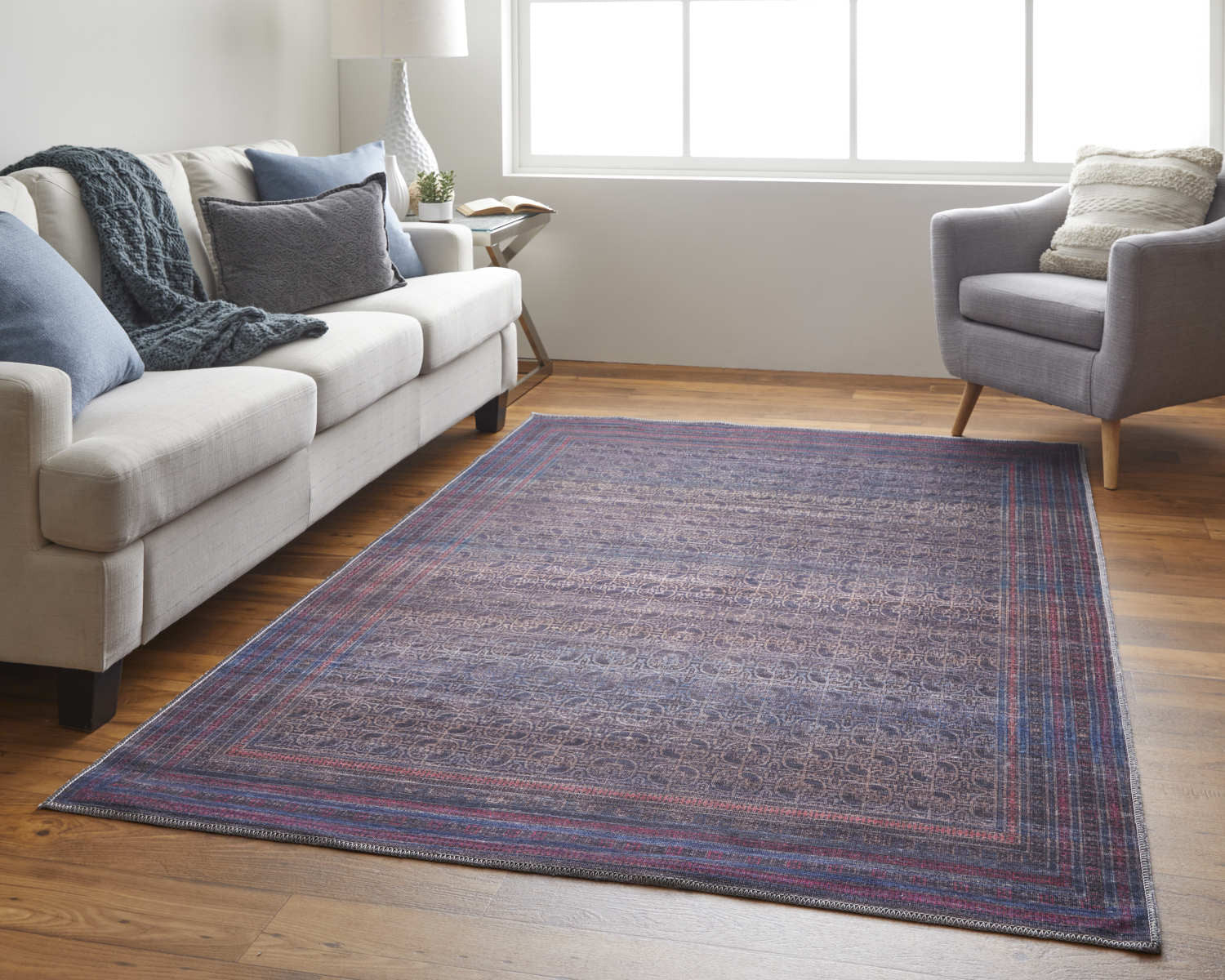 Vibrant Blue, Pink & Purple Floral Power Loom Area Rug for Cozy Home Decor