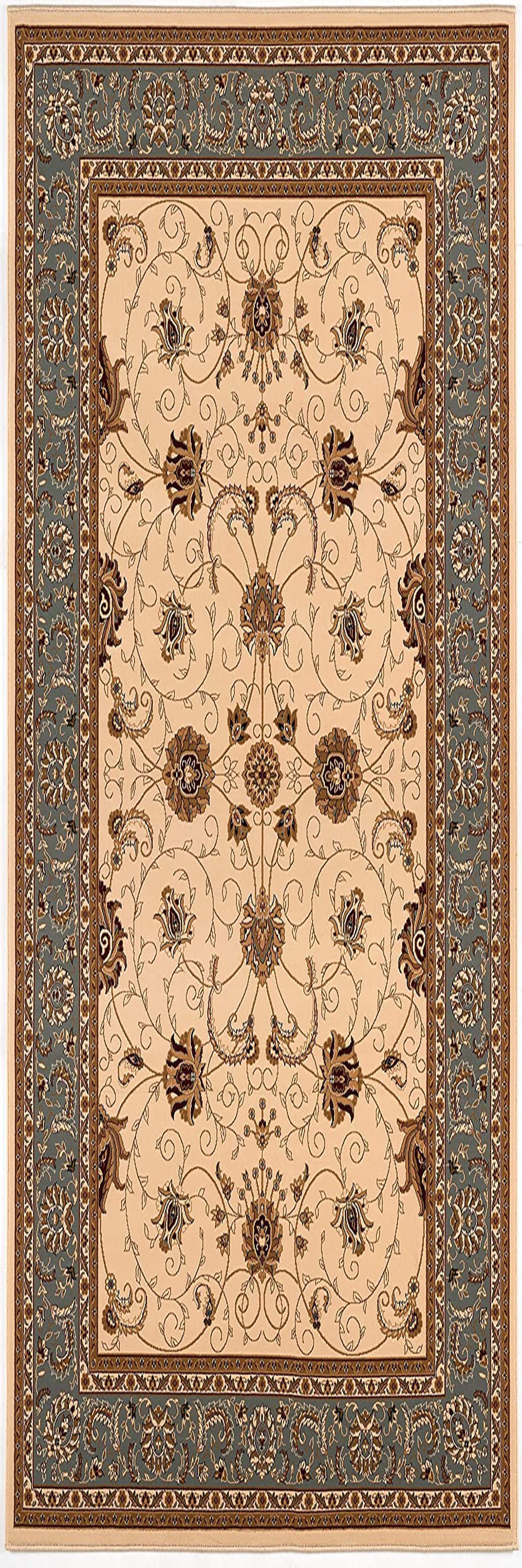 Stylish Blue and Ivory Oriental Power Loom Runner Rug for Warm Home Decor