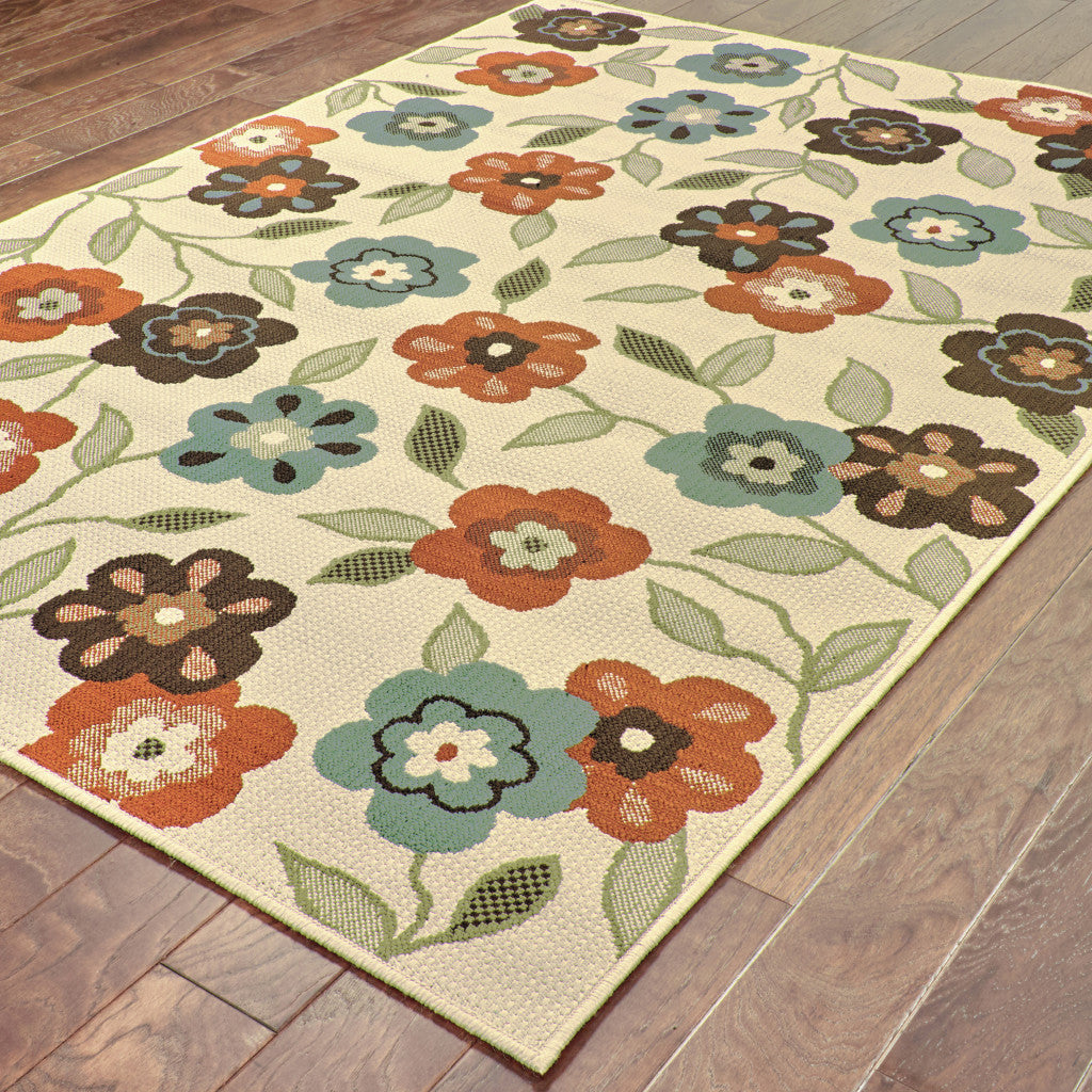 Stylish Brown and Ivory Floral Stain-Resistant Rug for Indoor & Outdoor Use