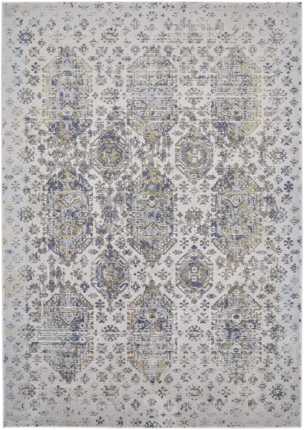 Soft and Stain-Resistant Elegant Blue, Gray, and White Oriental Area Rug for Cozy Spaces