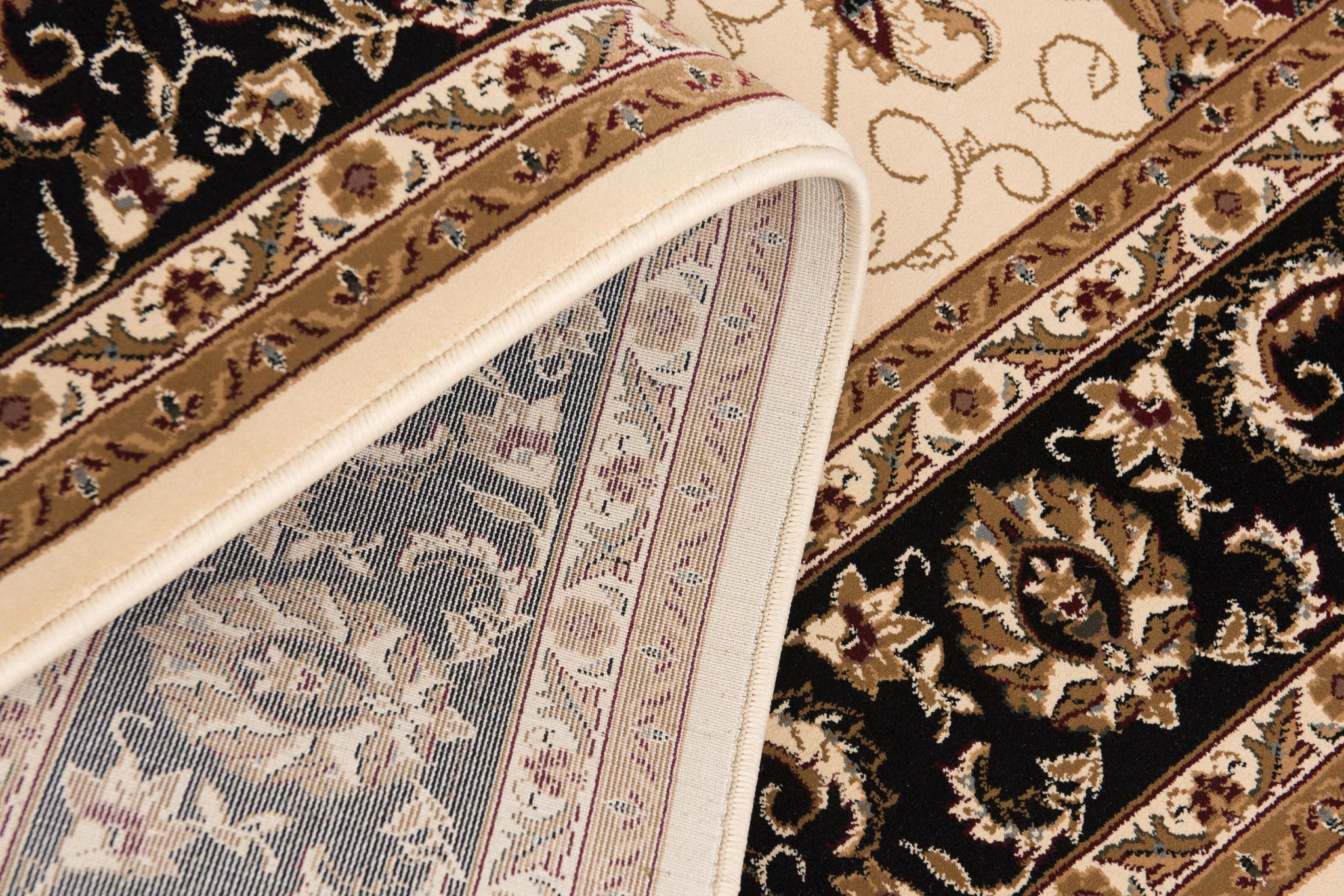 Stylish Black and Ivory Oriental Power Loom Runner Rug for Every Space