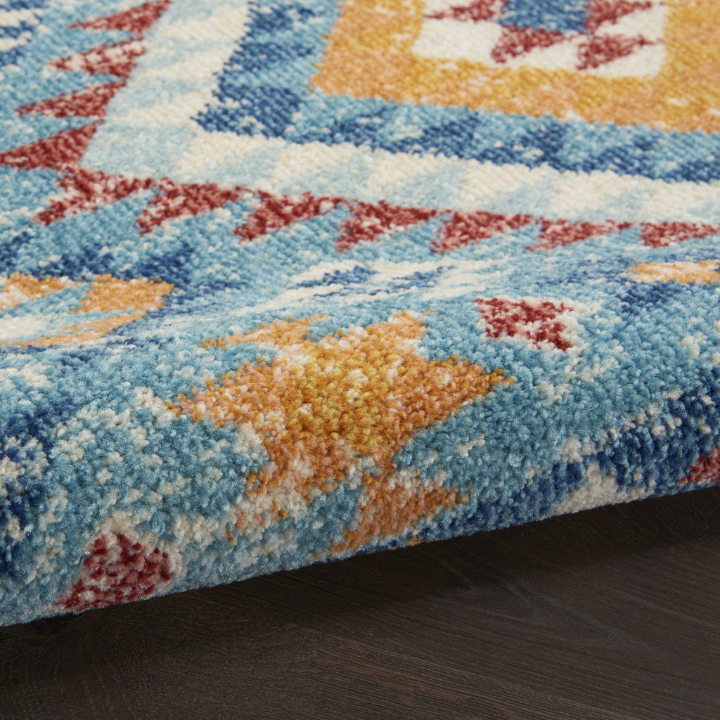 Stylish 5' x 7' Geometric Blue and Orange Dhurrie Area Rug for Your Living Space