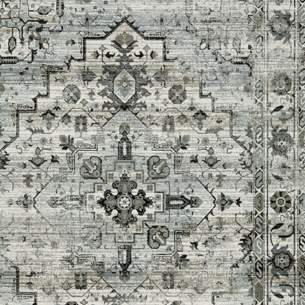 Exquisite Stain-Resistant Oriental Runner Rug in Ivory, Grey, Charcoal, Blue, and Taupe for Welcoming Spaces