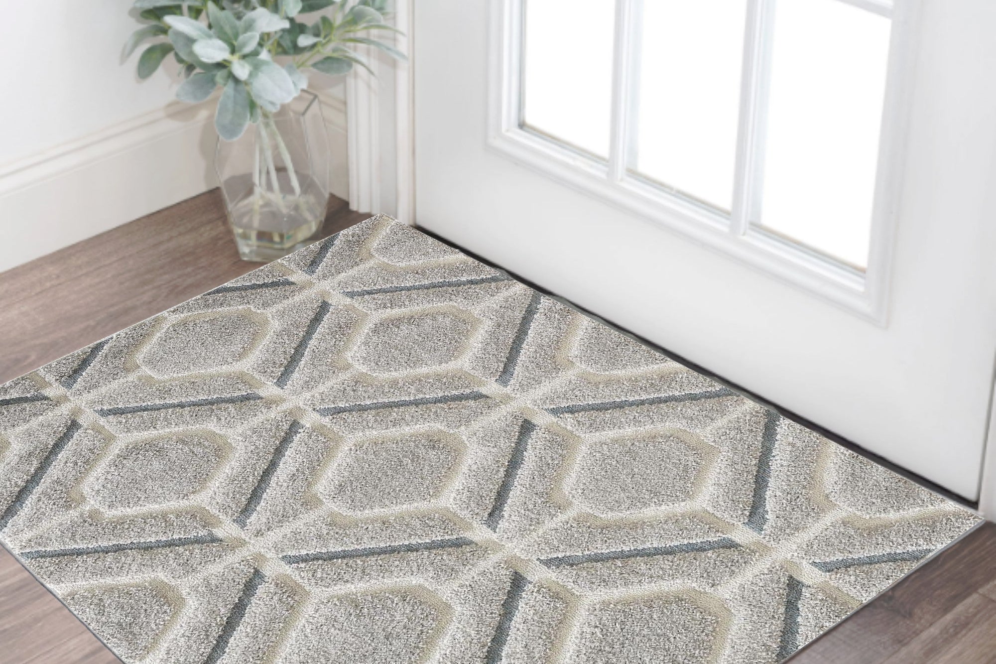 Stylish Geometric Shag Area Rug with Gray, Teal, and Ivory Design for Comfortable Decoration in Any Room
