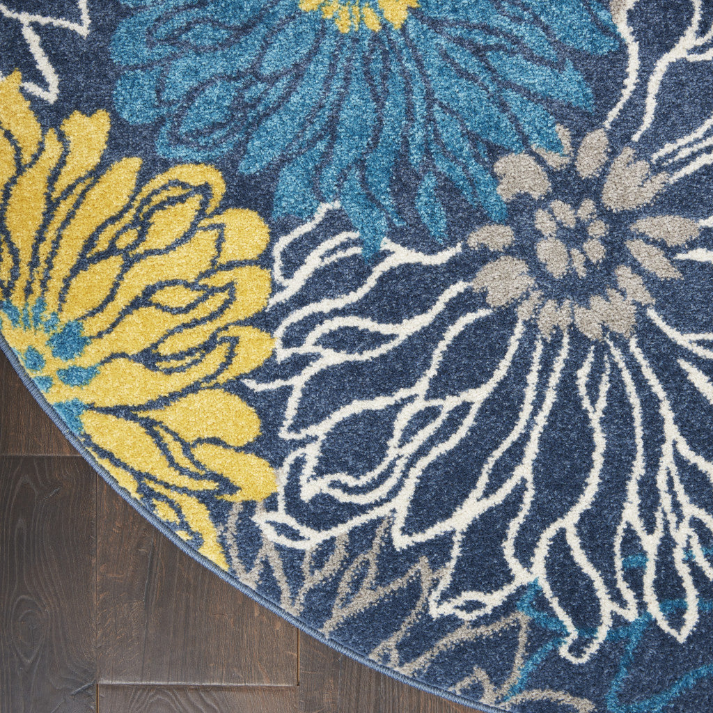 Stunning Blue Floral Power Loom Area Rug for Timeless Home Decor
