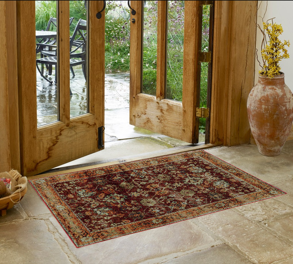 Exquisite Red and Gold Stain-Resistant Oriental Power Loom Area Rug, Ideal for Family Homes with Kids and Pets