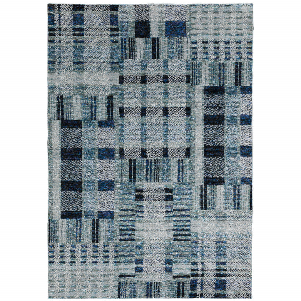 Stain-Resistant Blue Geometric Power Loom Area Rug - Ideal for Family Homes