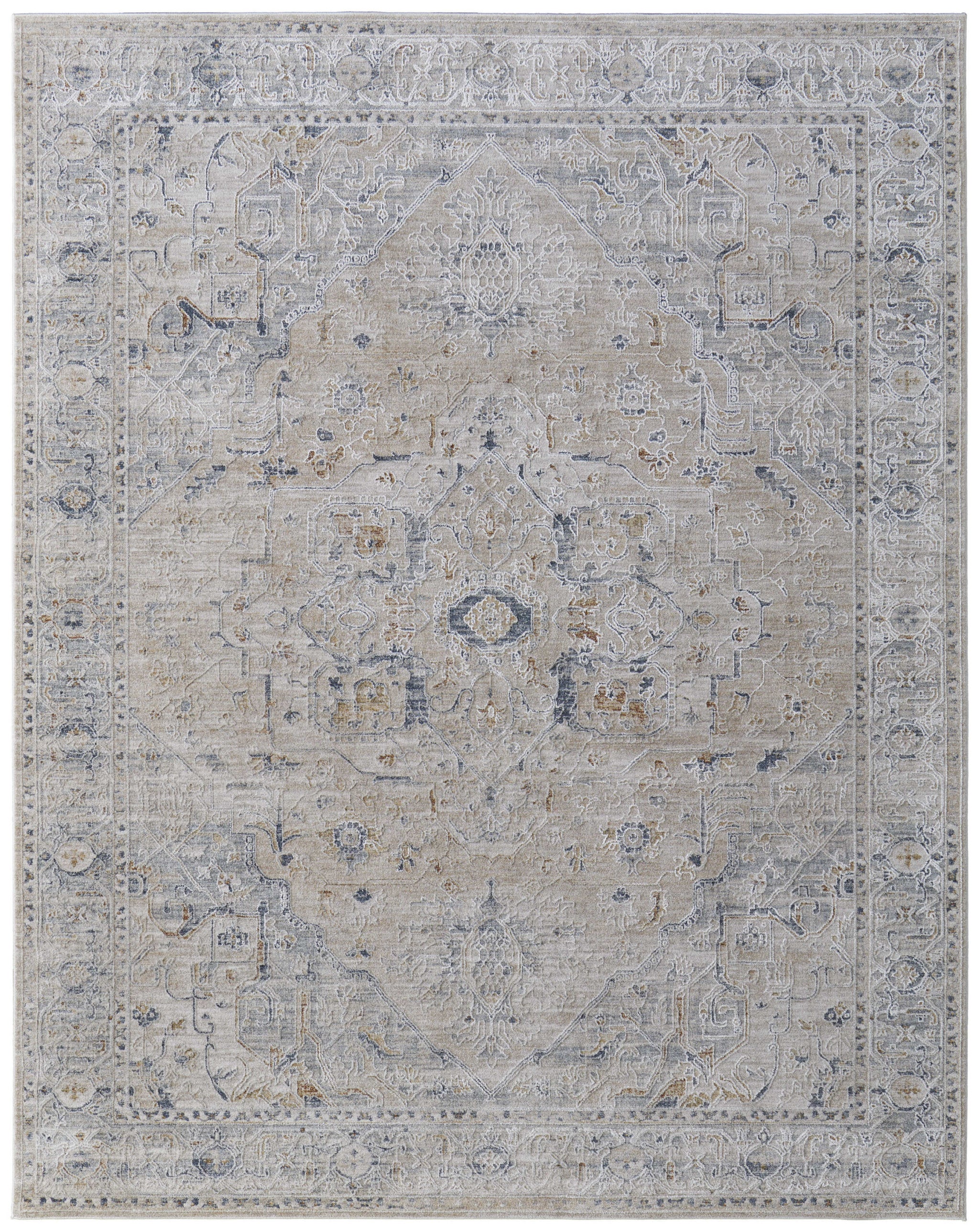 Stain-Resistant, Fringed, Elegant Blue and Taupe Oriental Area Rug for Any Room - Ideal Decorative Floor Covering