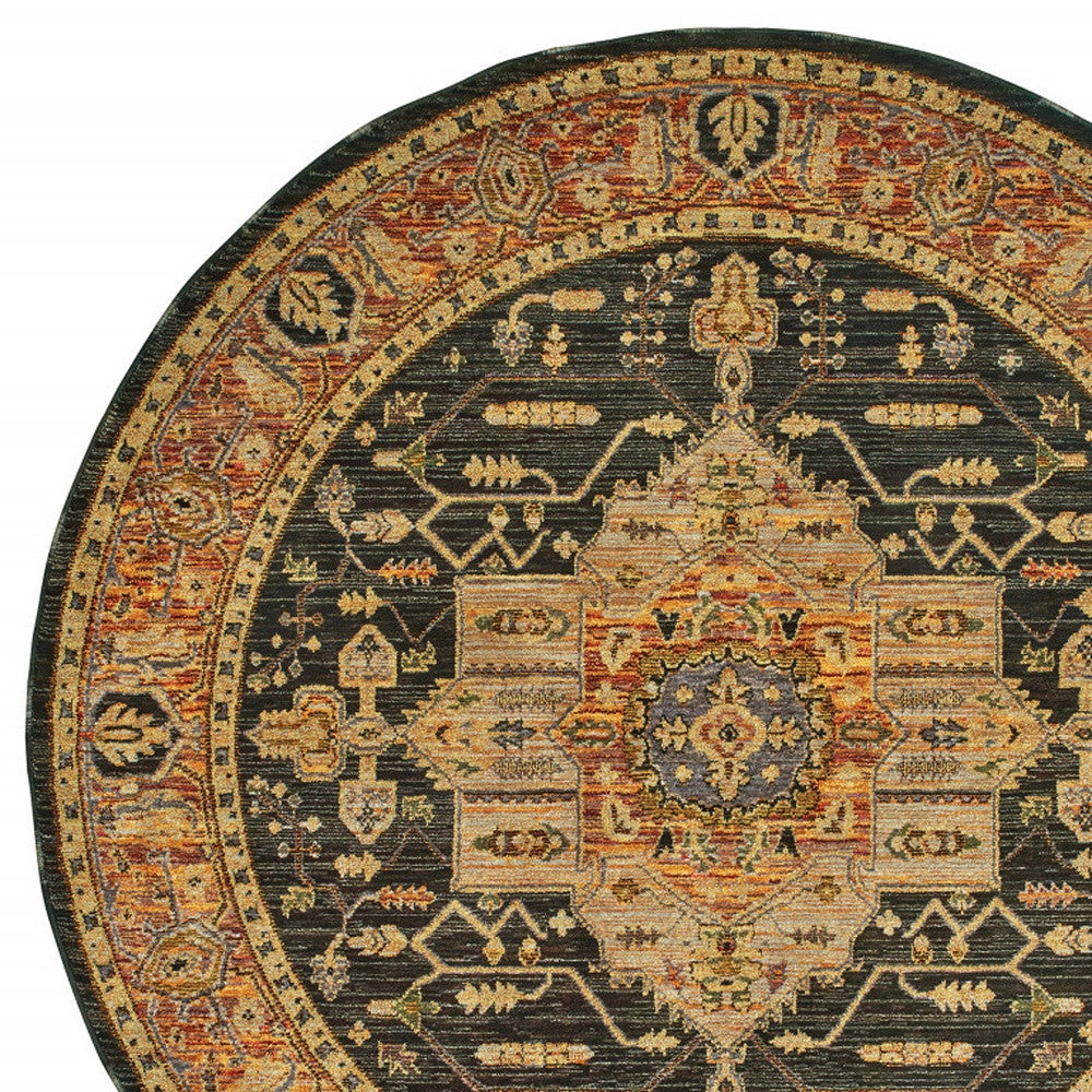 Stain-Resistant Elegant Black and Gold Oriental Power Loom Area Rug for a Sophisticated Space