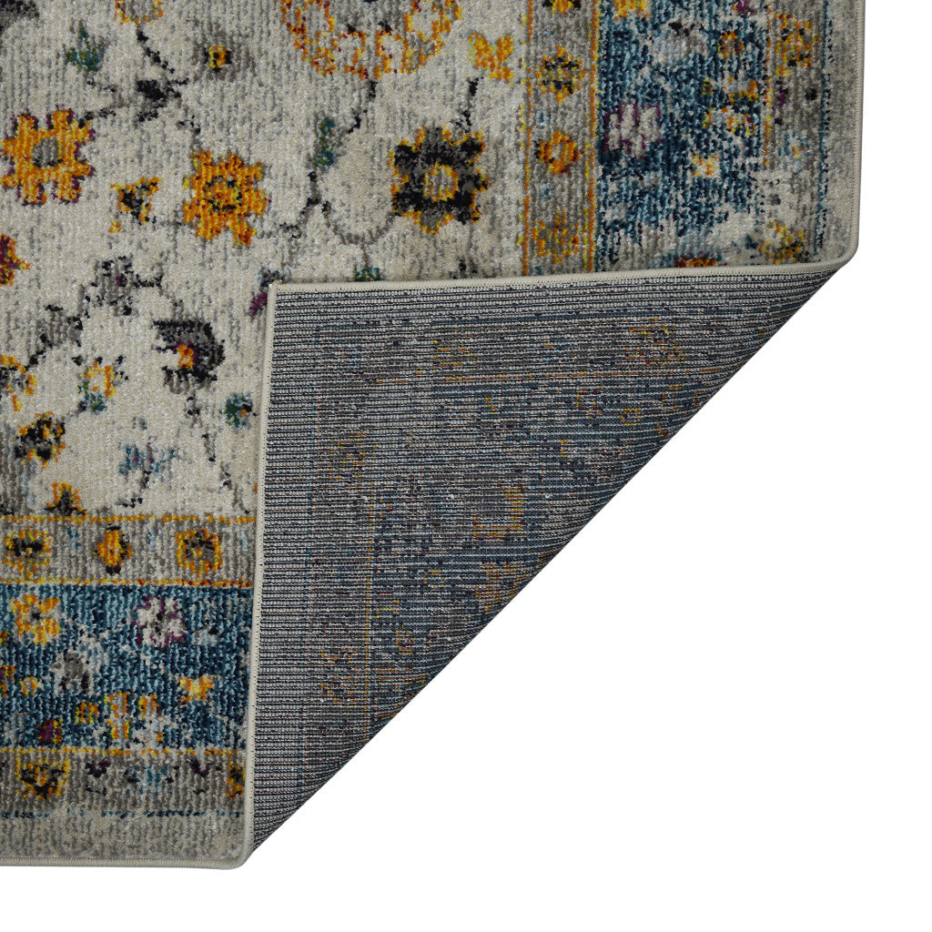 Stain-Resistant Blue & Orange Floral Power Loom Runner Rug for Stylish Rooms