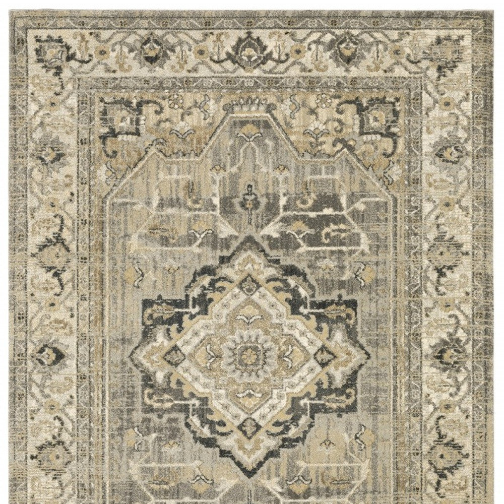 Elegant Indoor Runner Rug with Traditional Medallion Design in Beige and Gray Tones for Sophisticated Living Spaces