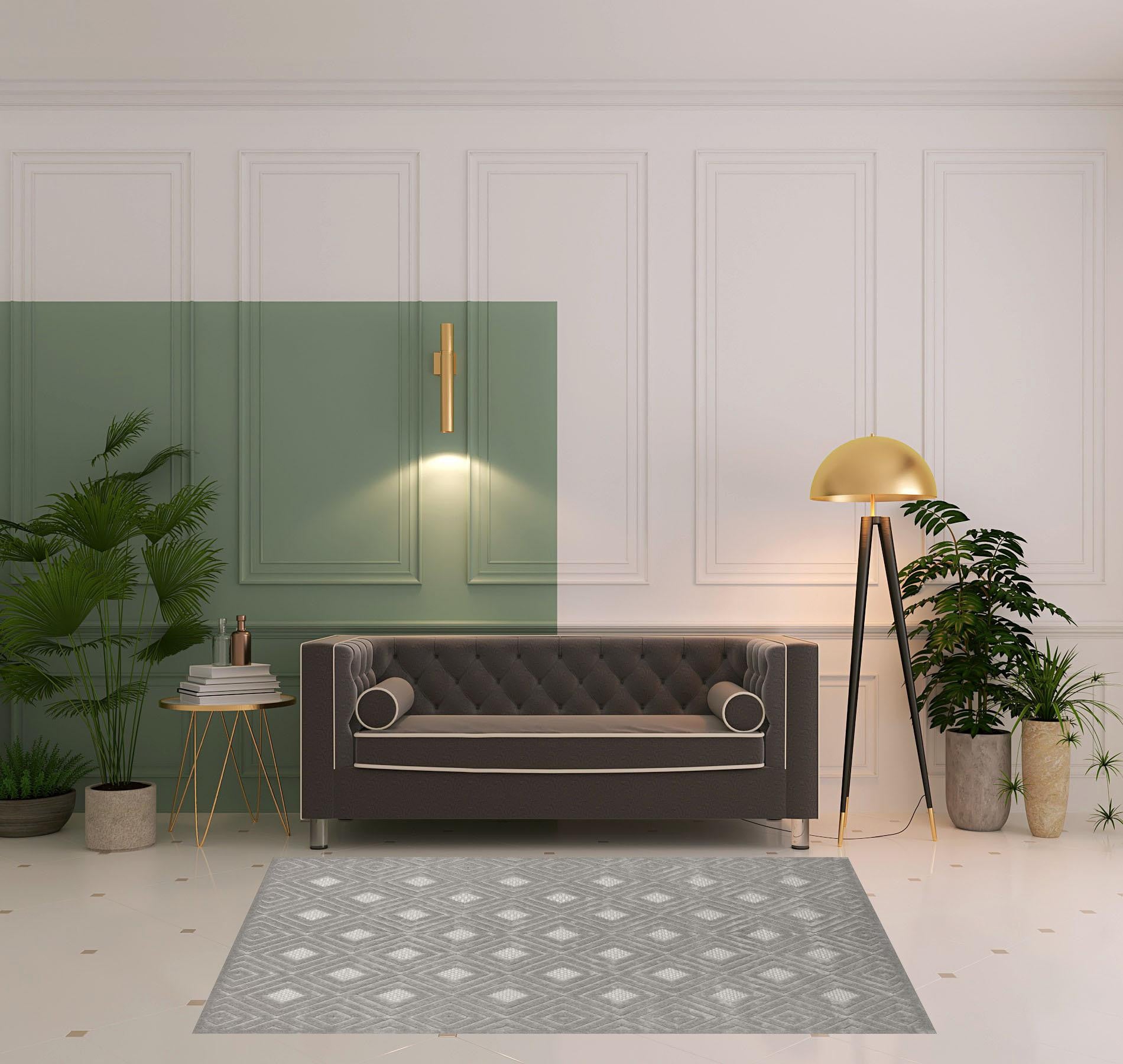 Beige 8x10 Geometric Area Rug - Stain-Resistant for Homes with Kids & Pets