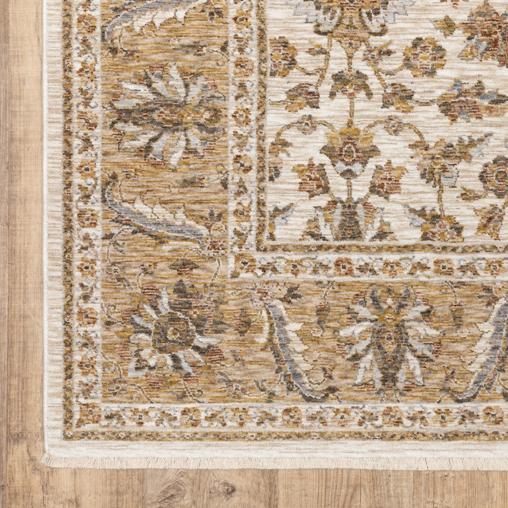 Stain-Resistant, Soft Oriental Runner Rug with Fringe - Timeless Ivory and Blue Design