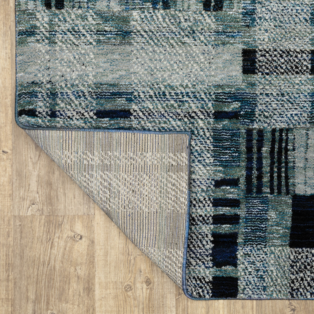 Stain-Resistant Blue Geometric Power Loom Area Rug - Ideal for Family Homes