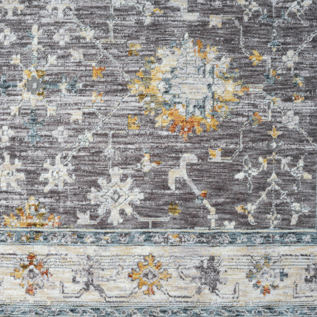 8-Foot Gray and Blue Floral Distressed Runner Rug for a Charming Living Space