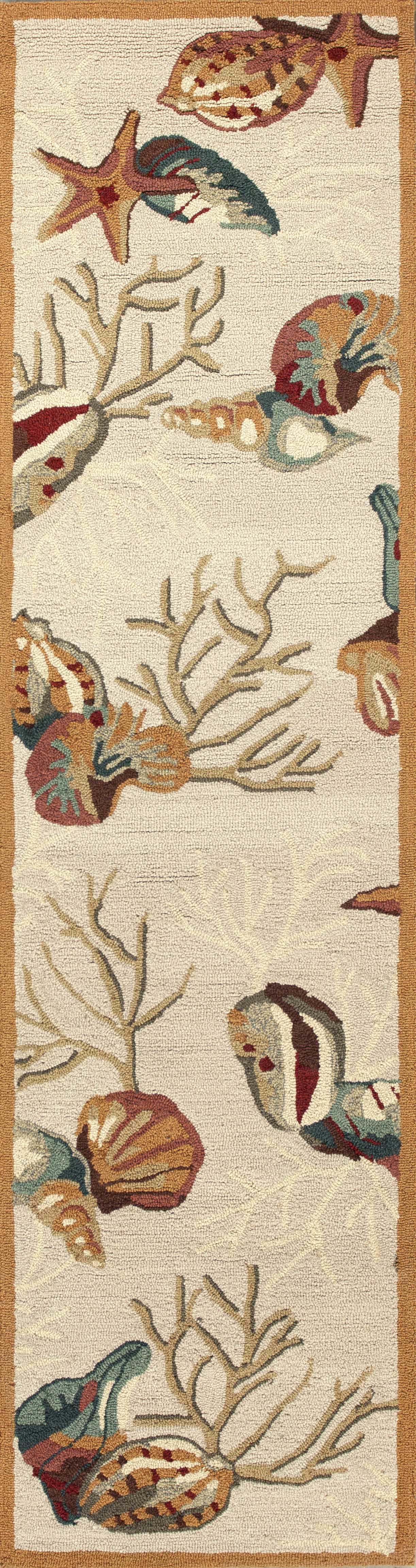 Luxurious Hand-Hooked Beige Coral Reef Area Rug for Modern Home Decor