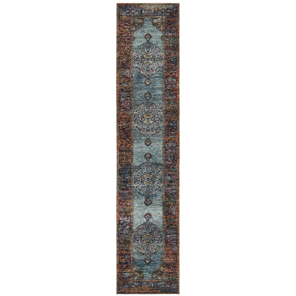 Stain-Resistant, Exquisite Blue and Beige Oriental Power Loom Area Rug - Ideal for Family Homes with Kids and Pets