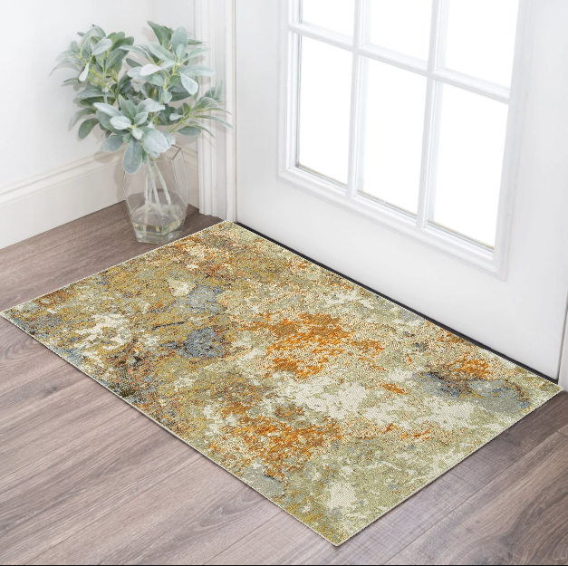 Exquisite Gold and Ivory Rectangular Power Loom Area Rug for Home Decor - Comfortable, Durable, and Contemporary in Design