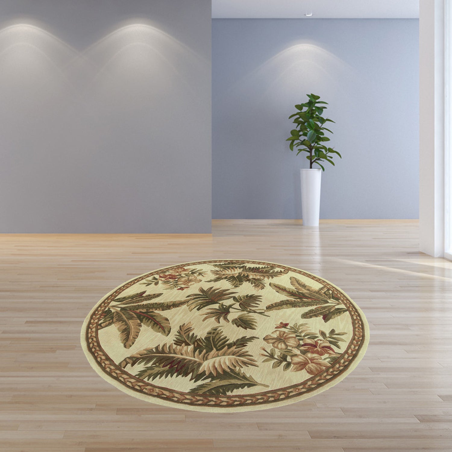 Luxurious Hand-Tufted Ivory Wool Area Rug for Tropical Vibe in Modern Homes