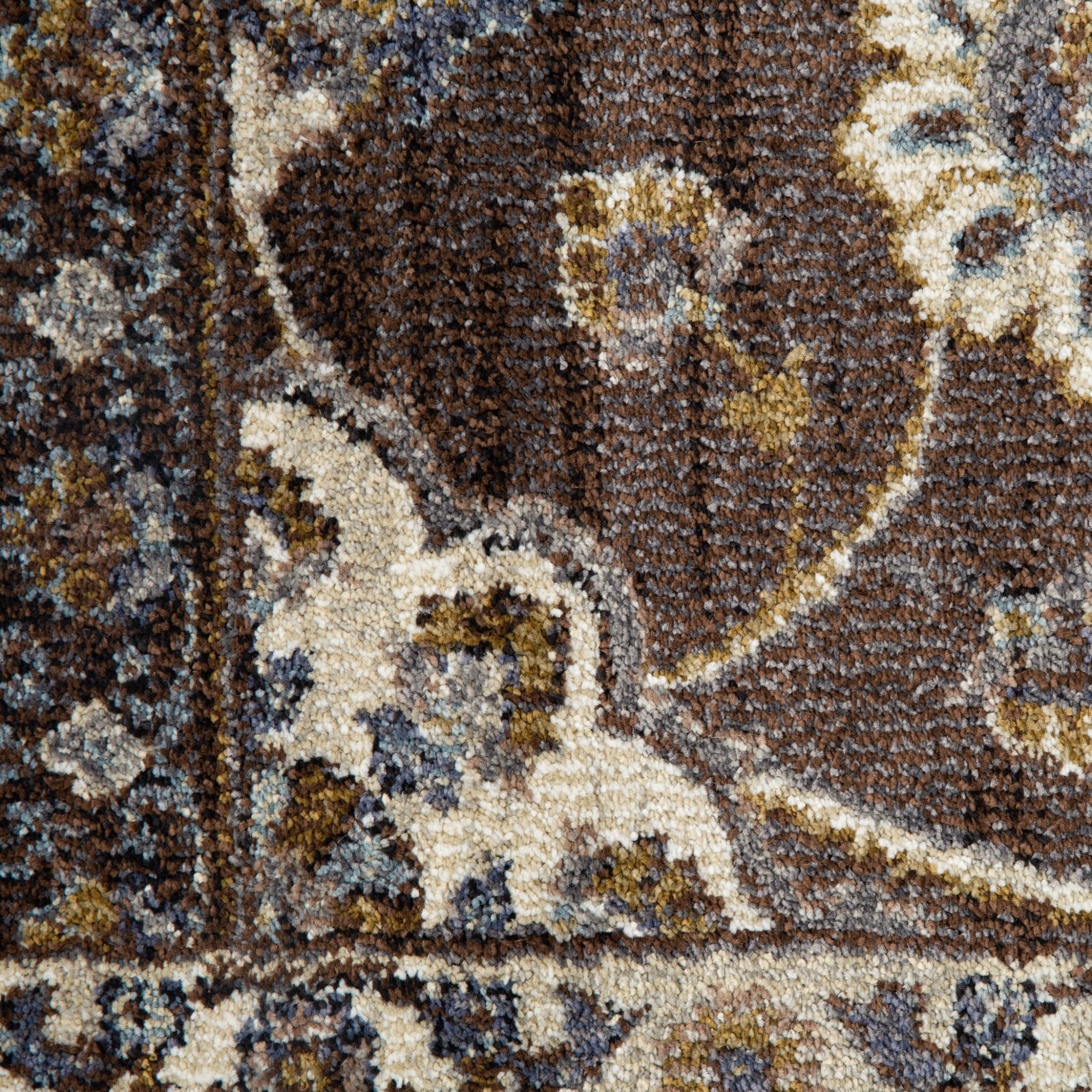 Stain-Resistant Elegant Floral Power Loom Area Rug in Ivory, Navy, Blue & Brown Design Ideal for Homes with Kids and Pets