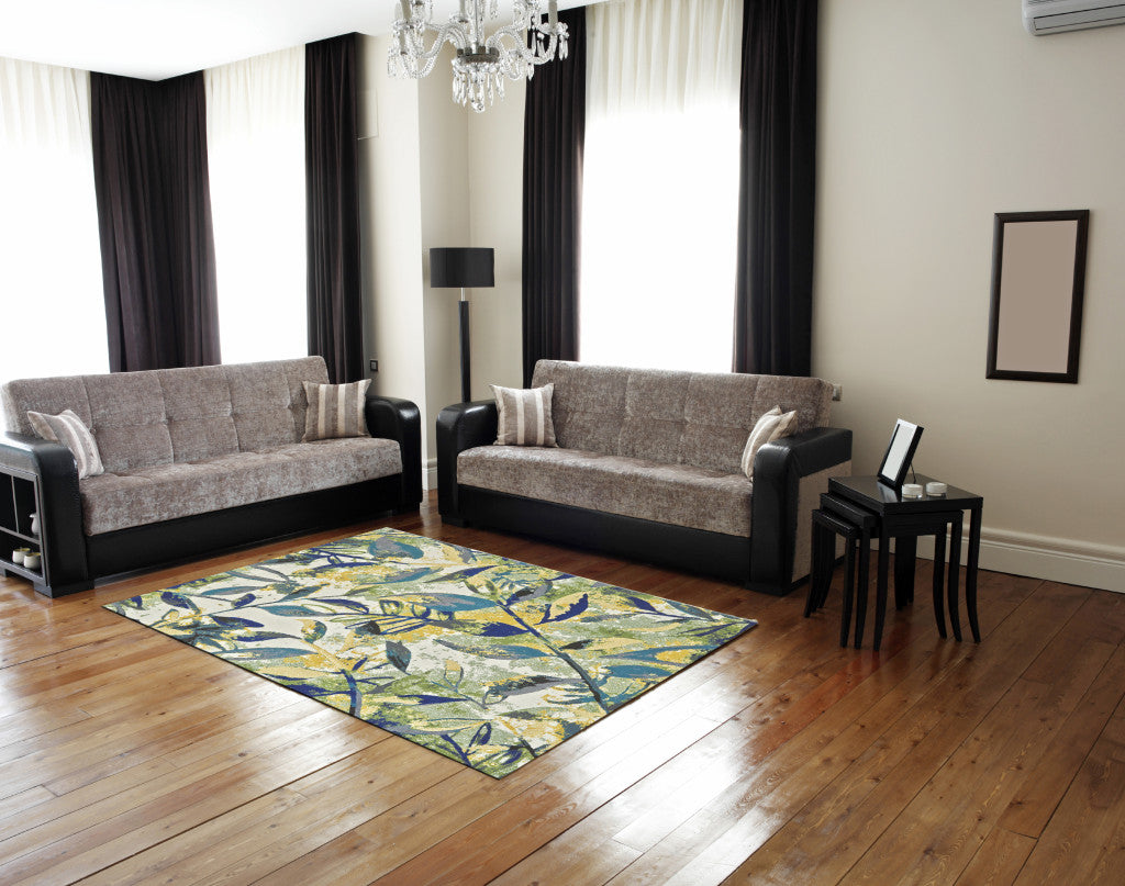 Stain-Resistant Floral Power Loom Area Rug for Family Spaces, 96 x 132