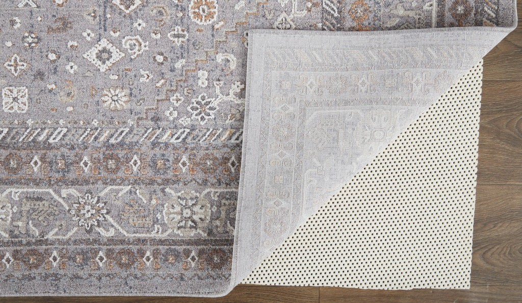 Stain-Resistant Gray, Orange & Ivory Floral Power Loom Area Rug for Elegant Home Decor