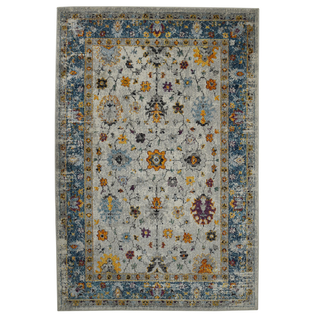 Stain-Resistant Blue & Orange Floral Power Loom Runner Rug for Stylish Rooms