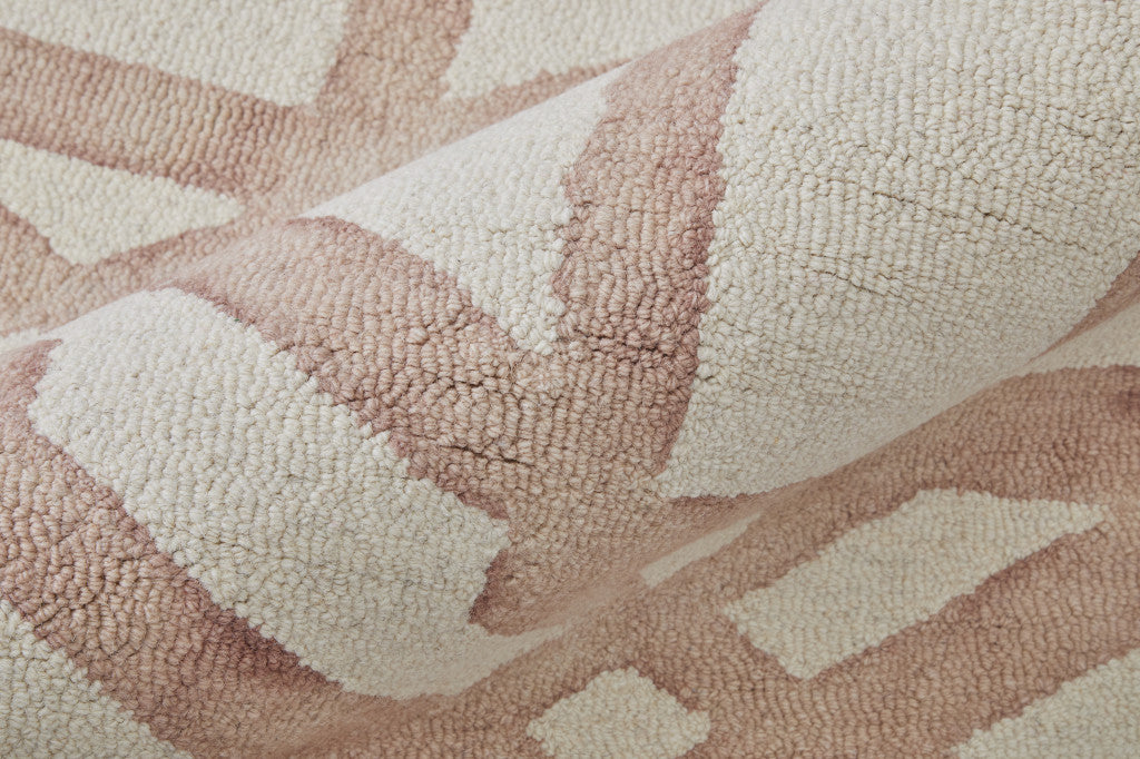 Stylish Soft Pink and Tan Wool Geometric Hand - Tufted Area Rug for Home Decor, Stain - Resistant and Comfortable