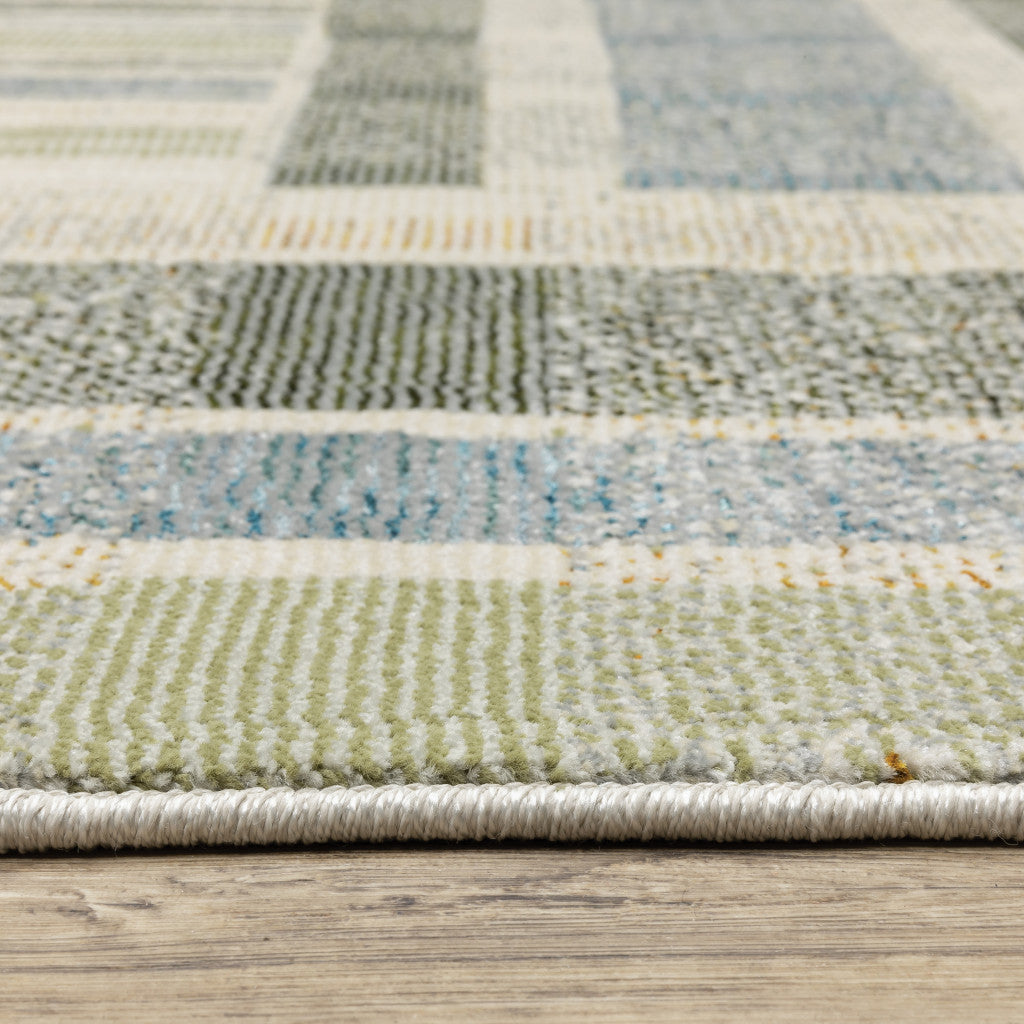 Stain-Resistant Blue Geometric Power Loom Area Rug - Ideal for Family Homes