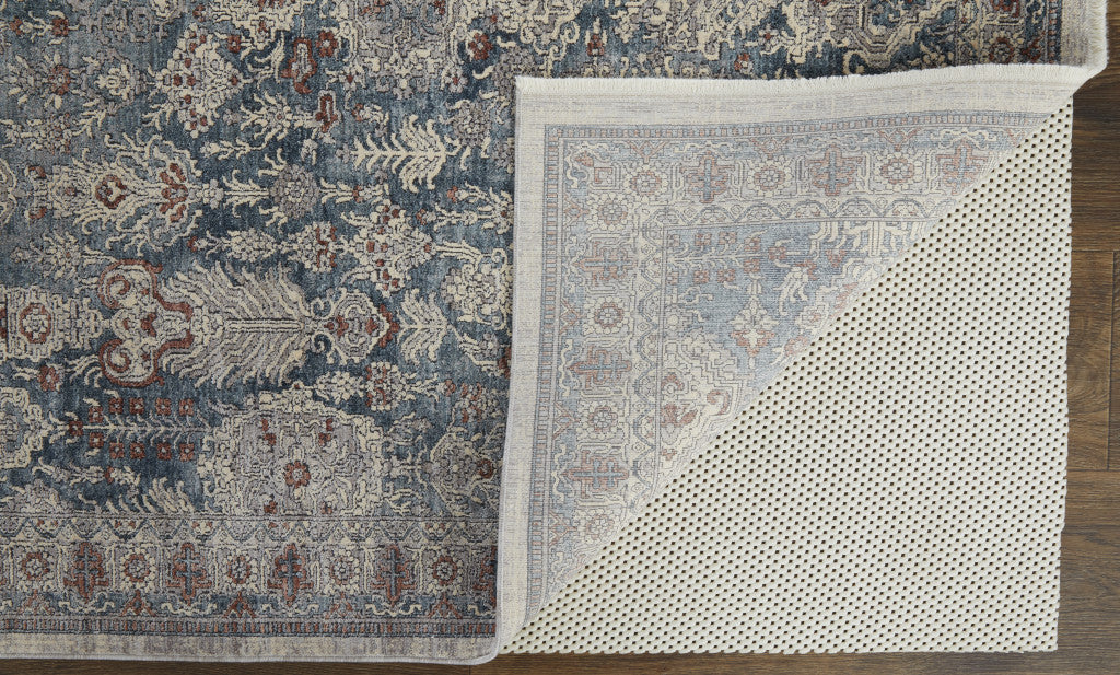 Stain-Resistant Blue and Ivory Floral Power Loom Area Rug for Kids and Pets