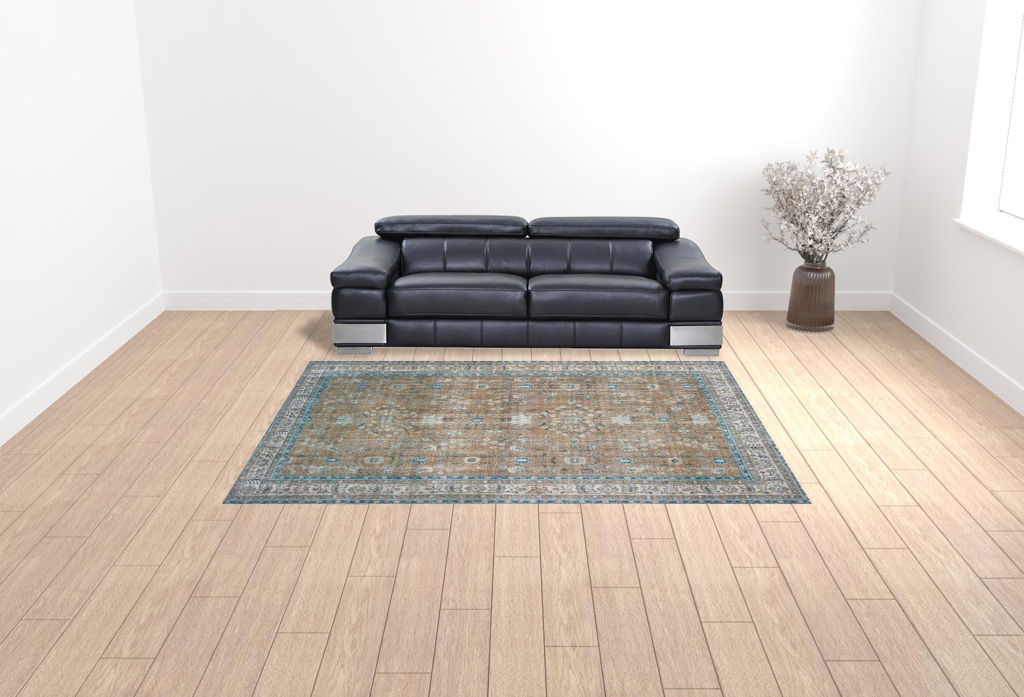 Durable Stain-Resistant Gold and Grey Oriental Area Rug for Home Decor